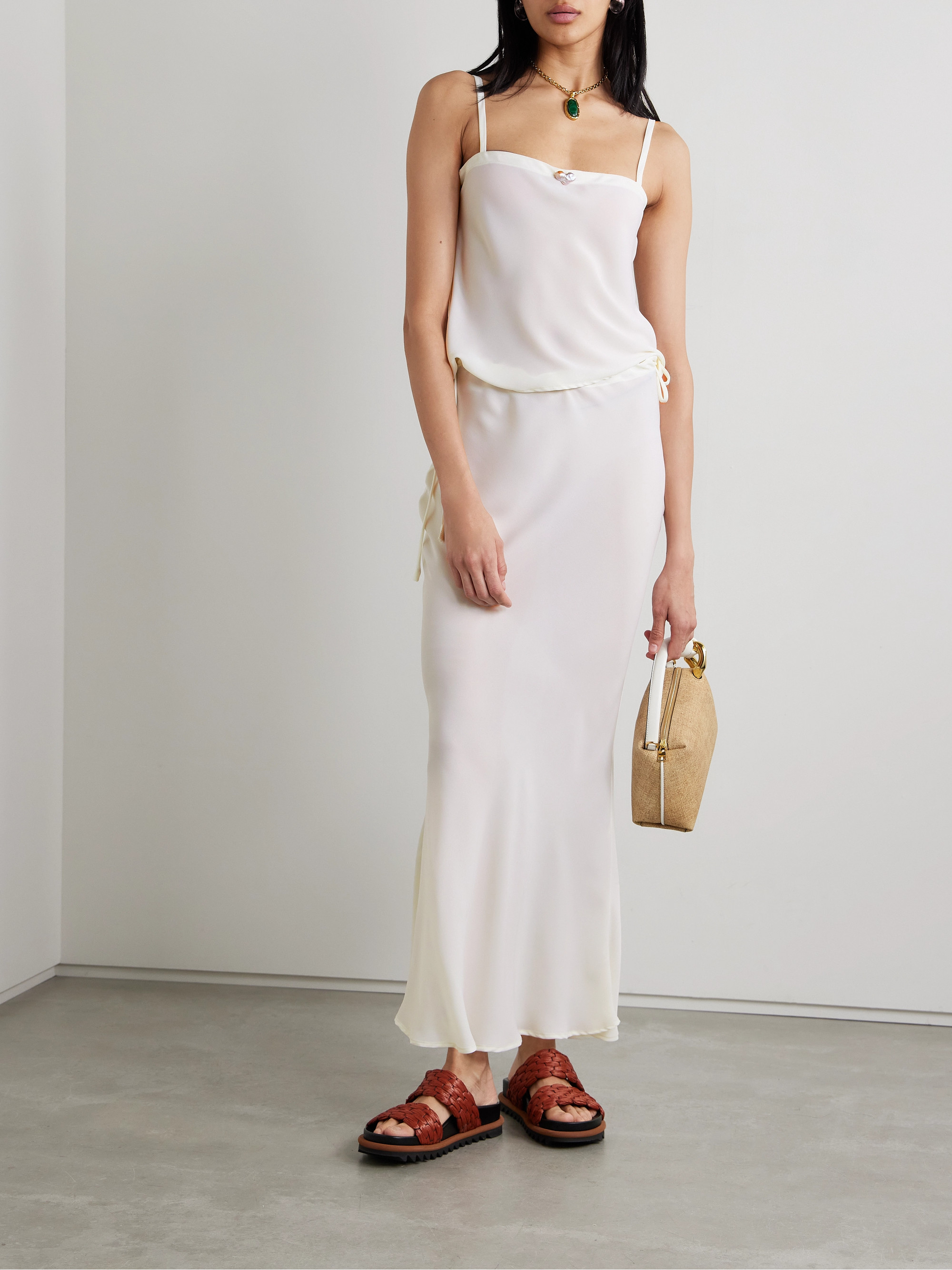 SARA CRISTINA Ola pearl-embellished recycled crepe de chine camisole