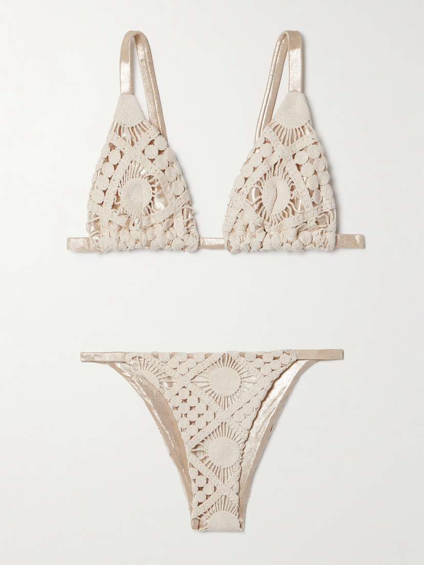 SARA CRISTINA Sun Crocheted Cotton And Metallic Triangle Bikini - x large