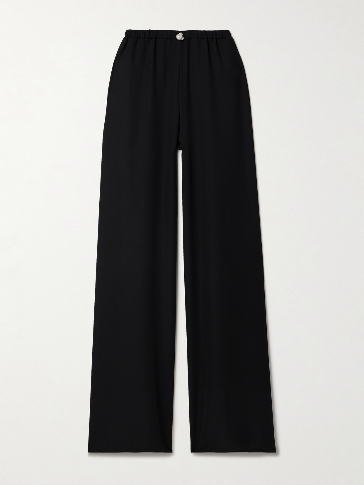 Sara Cristina Playa Pearl-embellished Recycled-crepe Wide-leg Pants In Black