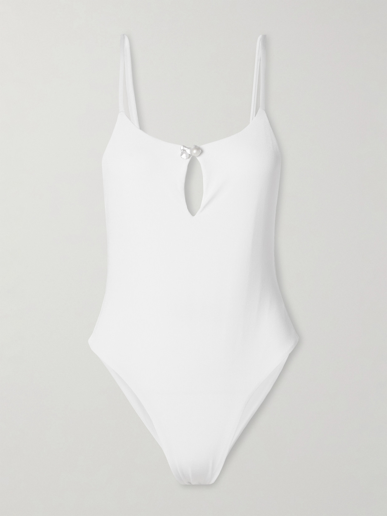 Sara Cristina Pearl-embellished Cutout Swimsuit In White