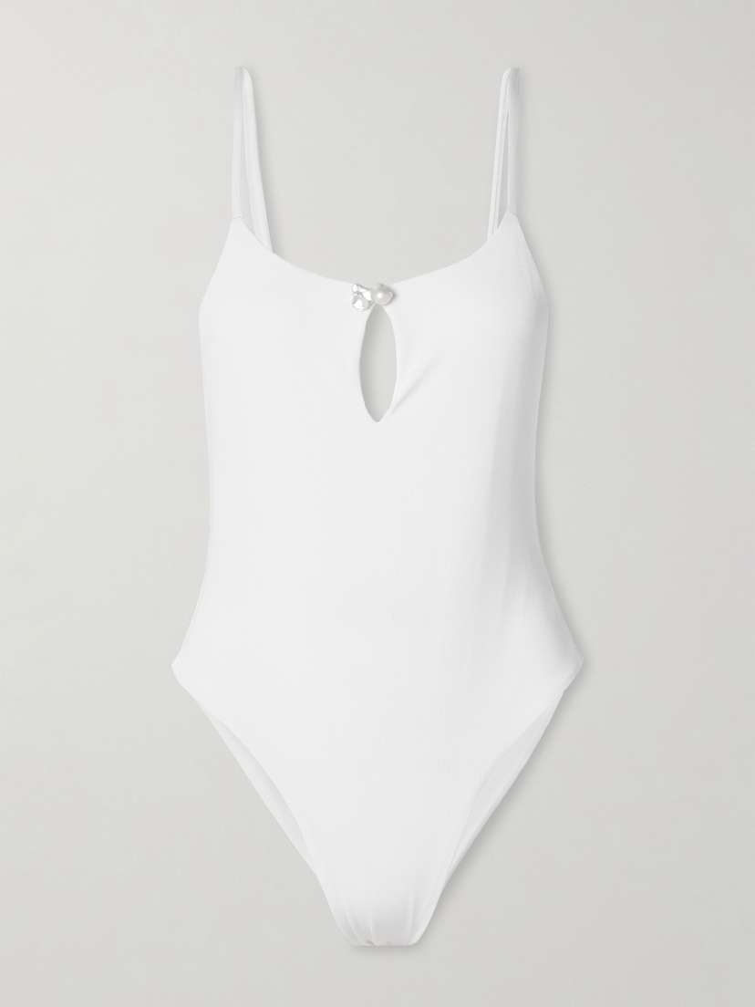 SARA CRISTINA Pearl-embellished Cutout Swimsuit