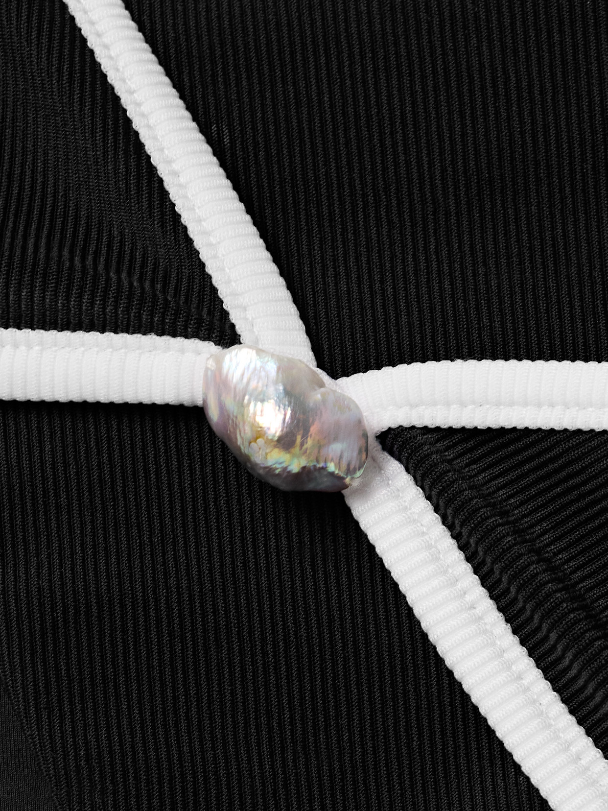 Sara Cristina Salt Pearl-embellished Ribbed Triangle Bikini In Black