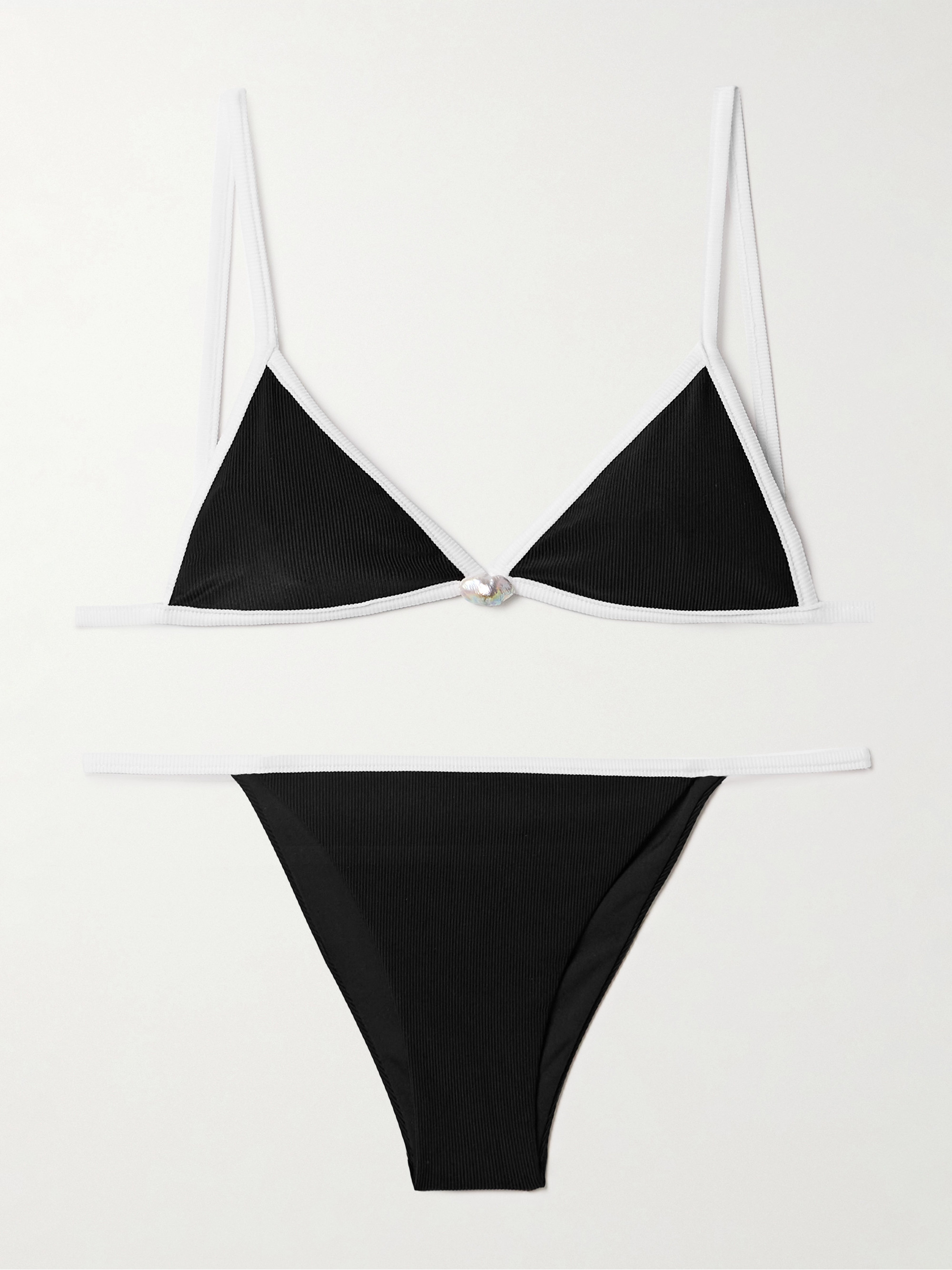 SARA CRISTINA Salt pearl-embellished ribbed triangle bikini