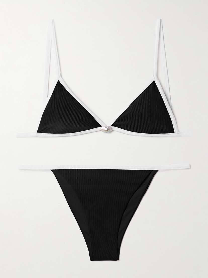 SARA CRISTINA Salt Pearl-embellished Ribbed Triangle Bikini