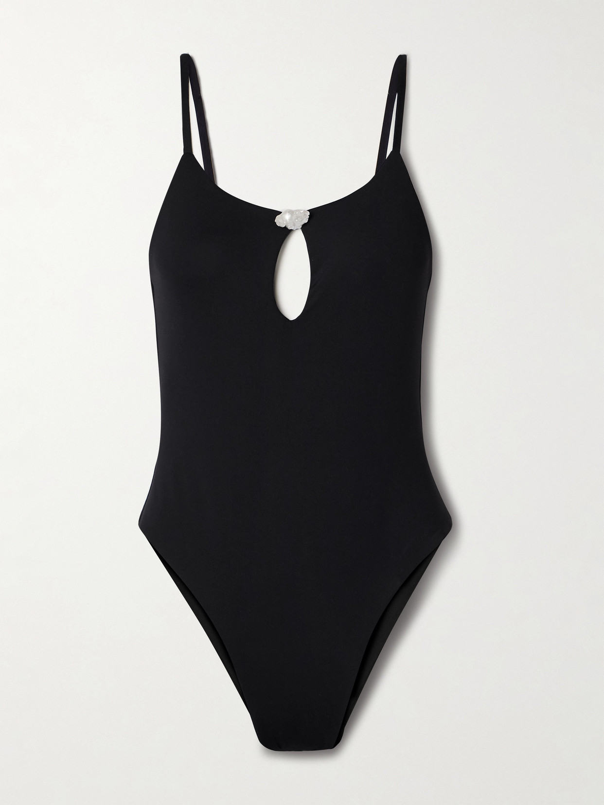 Sara Cristina Pearl-embellished Cutout Swimsuit In Black