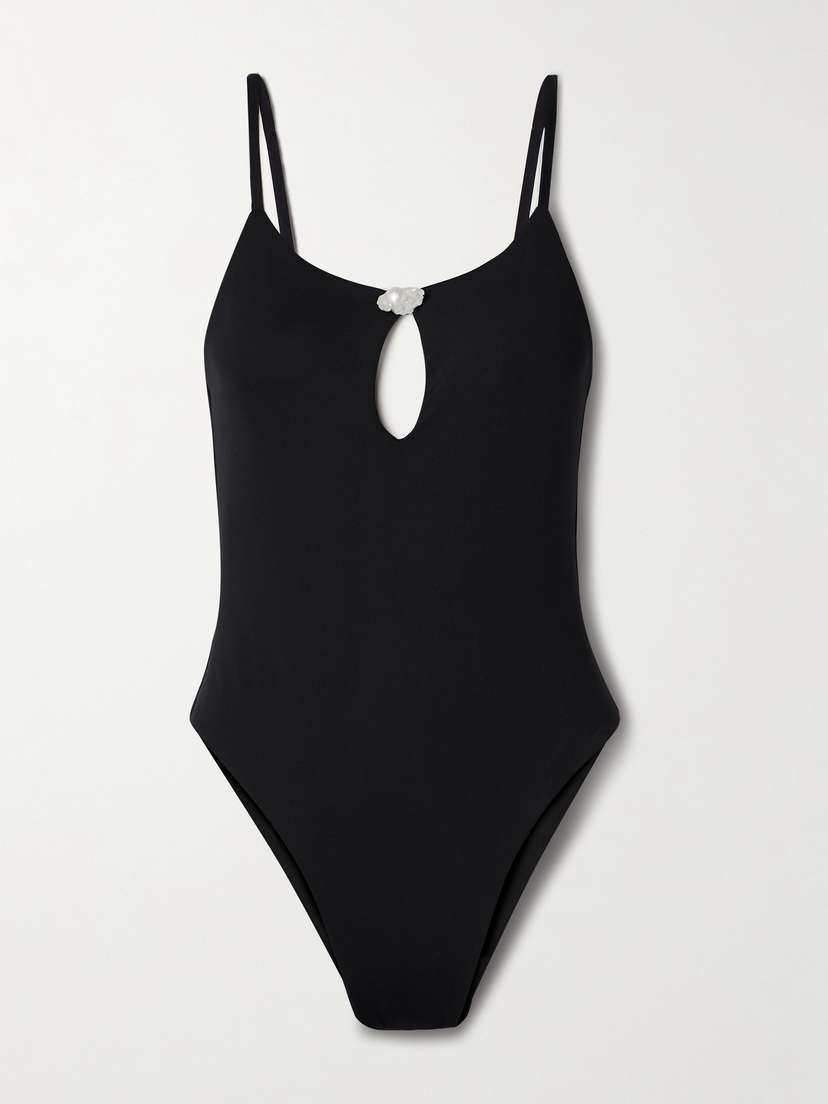 SARA CRISTINA Pearl-embellished Cutout Swimsuit