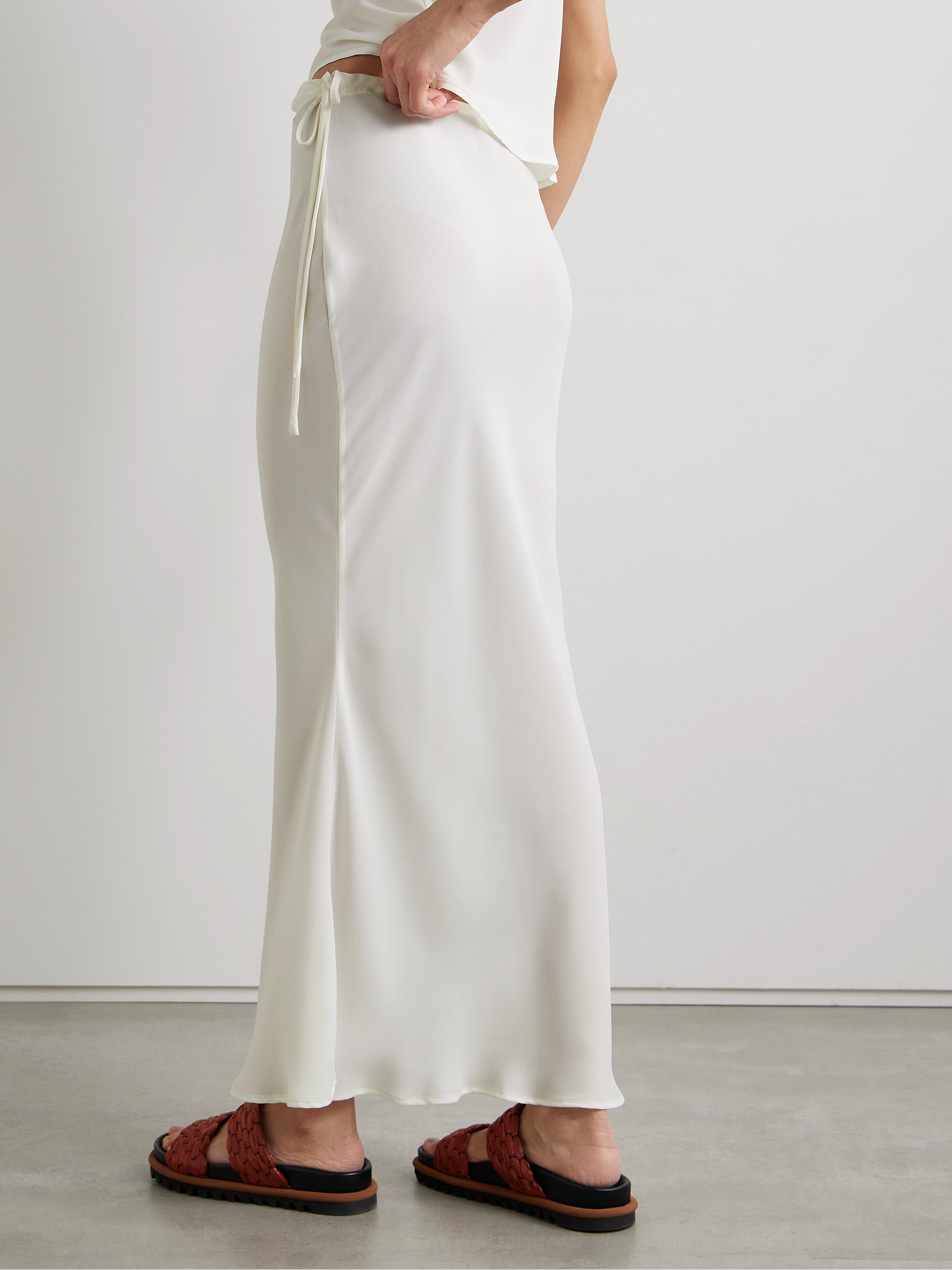 SARA CRISTINA Ola pearl-embellished recycled crepe de chine midi skirt