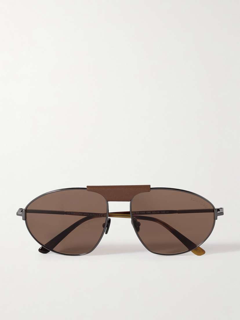 Tom Ford Ken Leather-trimmed Aviator-style Sunglasses