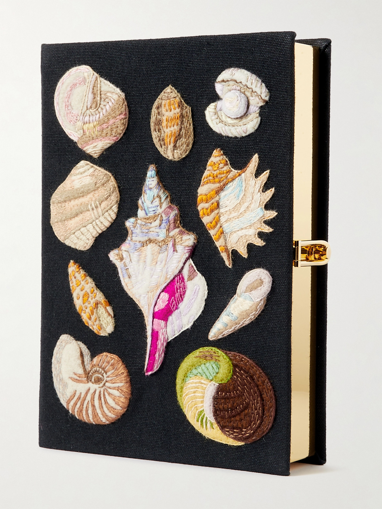 Olympia Le-tan Shells Embroidered Appliquéd Canvas Clutch In Black