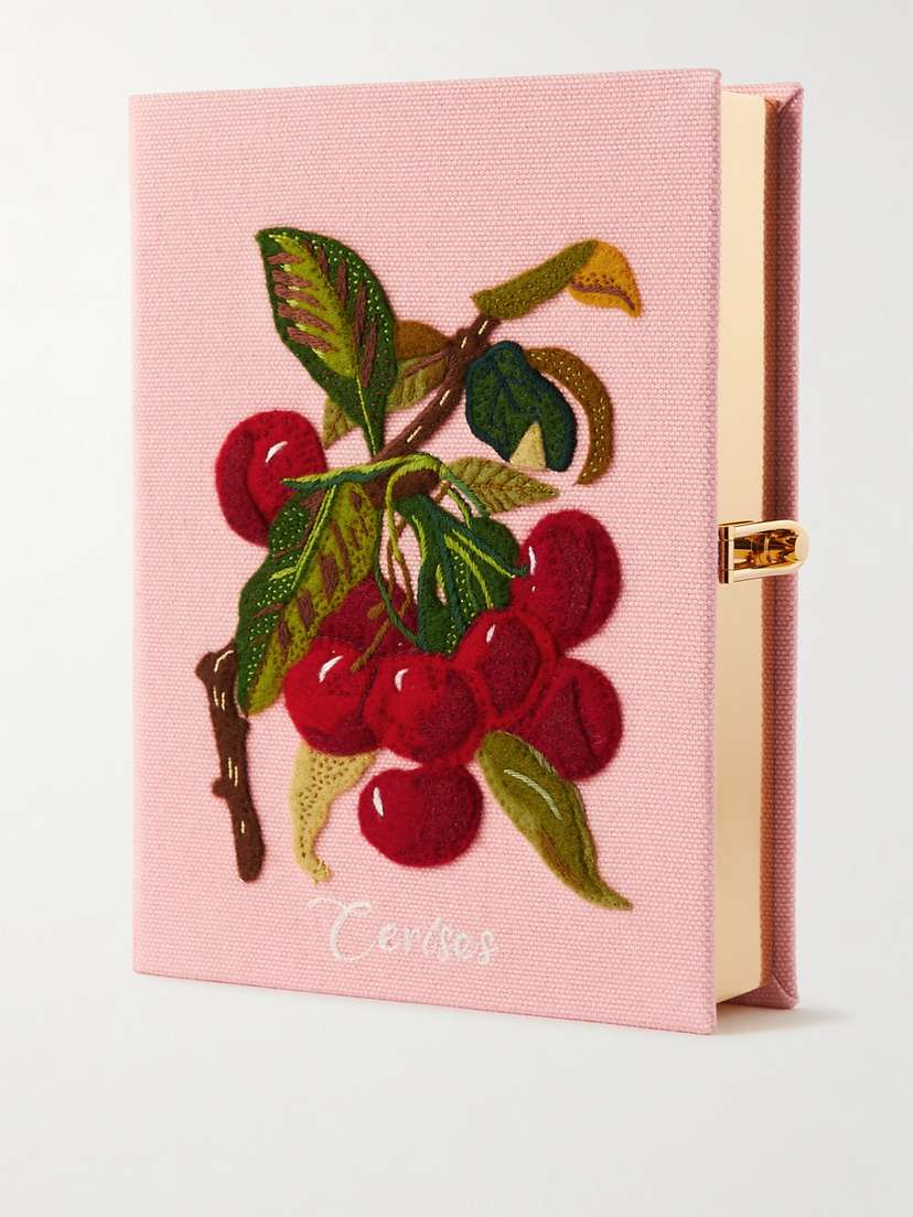 Olympia Le-Tan Cerises Embroidered Appliquéd Canvas Clutch