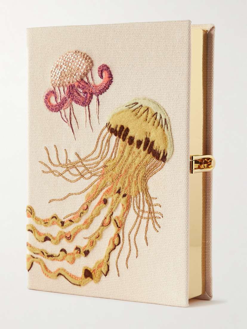 Olympia Le-Tan Jelly Fish Embroidered Appliquéd Canvas Clutch