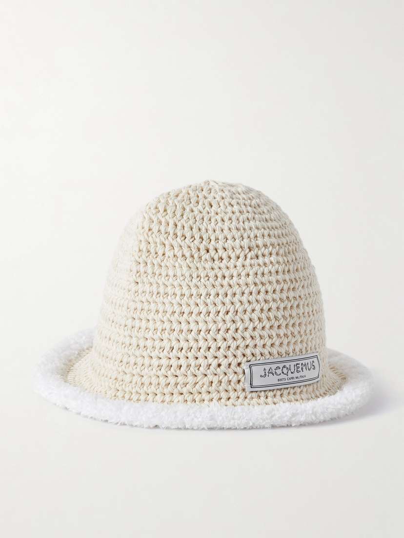 Jacquemus Bordino Appliquéd Fleece-trimmed Crocheted Cotton Bucket Hat