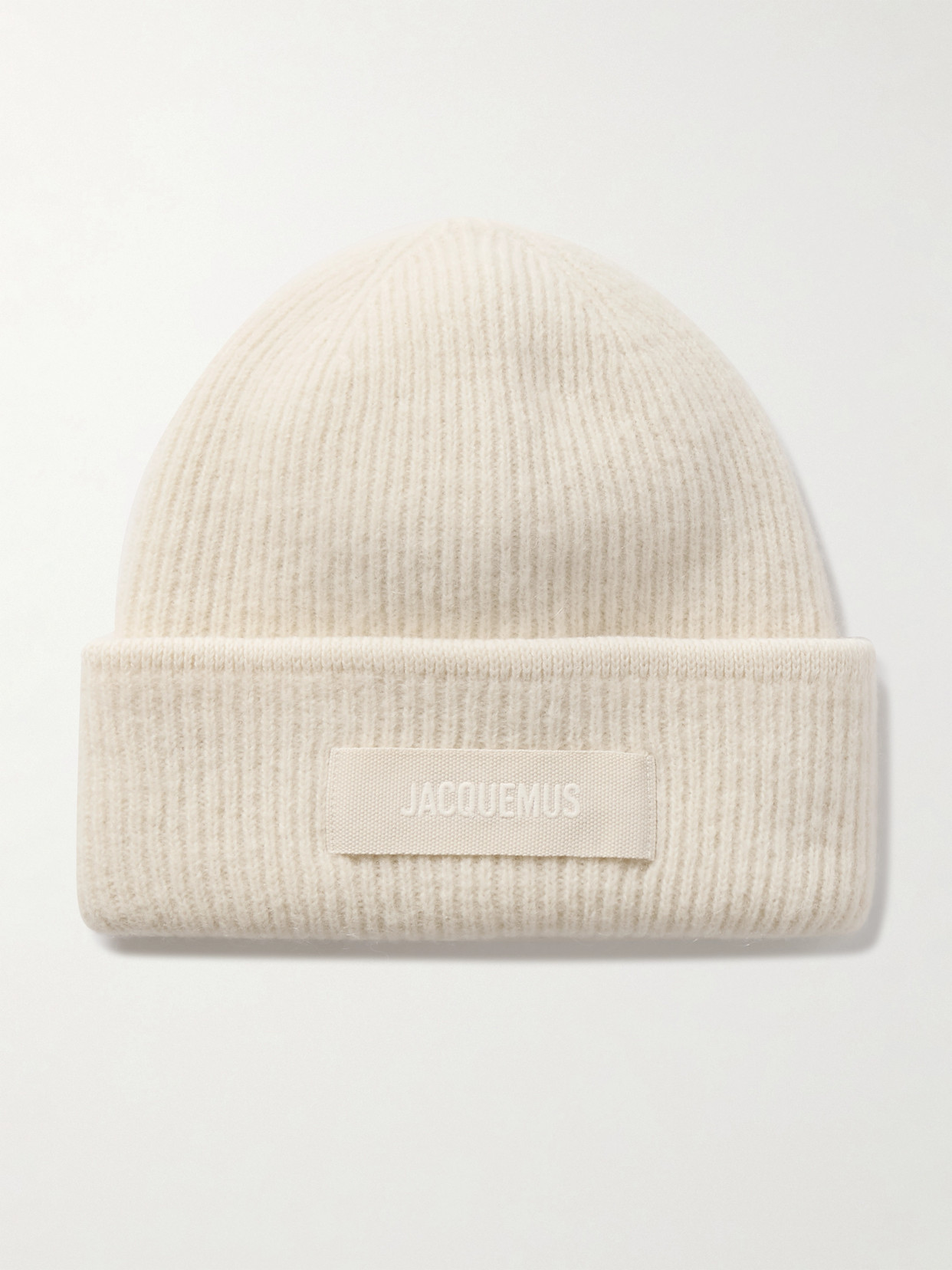 Jacquemus Le Bonnet Grosgrain-trimmed Ribbed-knit Beanie In Off-white