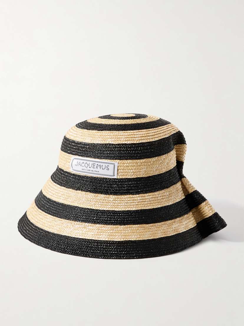 Jacquemus Vela Appliquéd Striped Raffia Bucket Hat