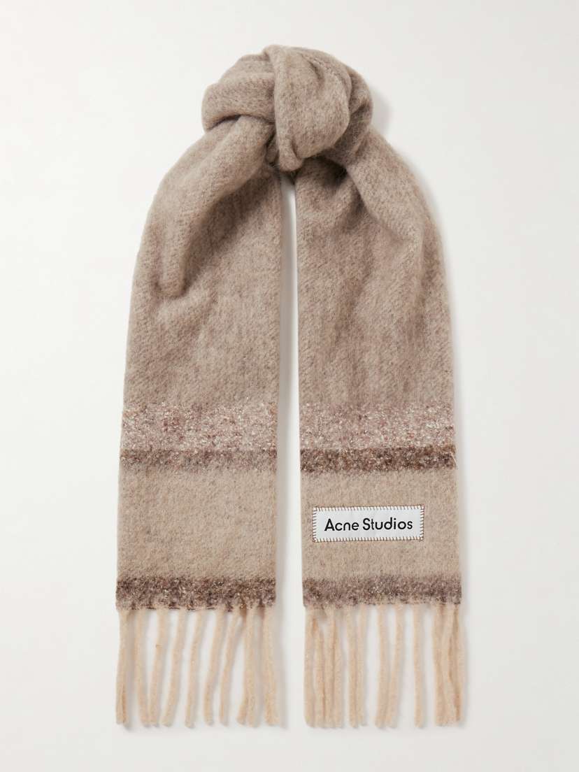 Acne Studios Fringed Appliquéd Striped Alpaca-blend Scarf