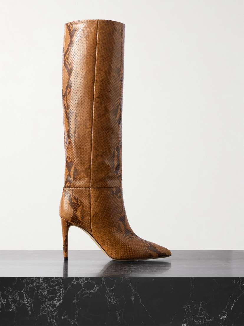 Paris Texas Stiletto Snake-effect Leather Knee Boots