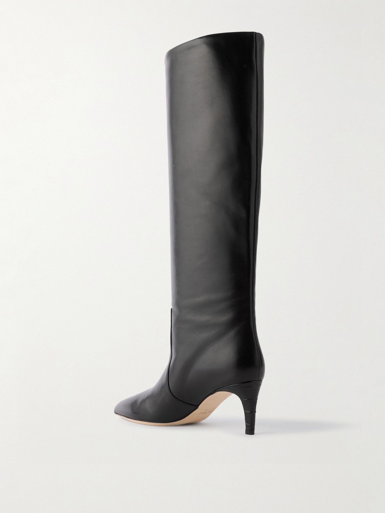 Shop Paris Texas Stiletto Croc-effect Trimmed Leather Knee Boots In Black