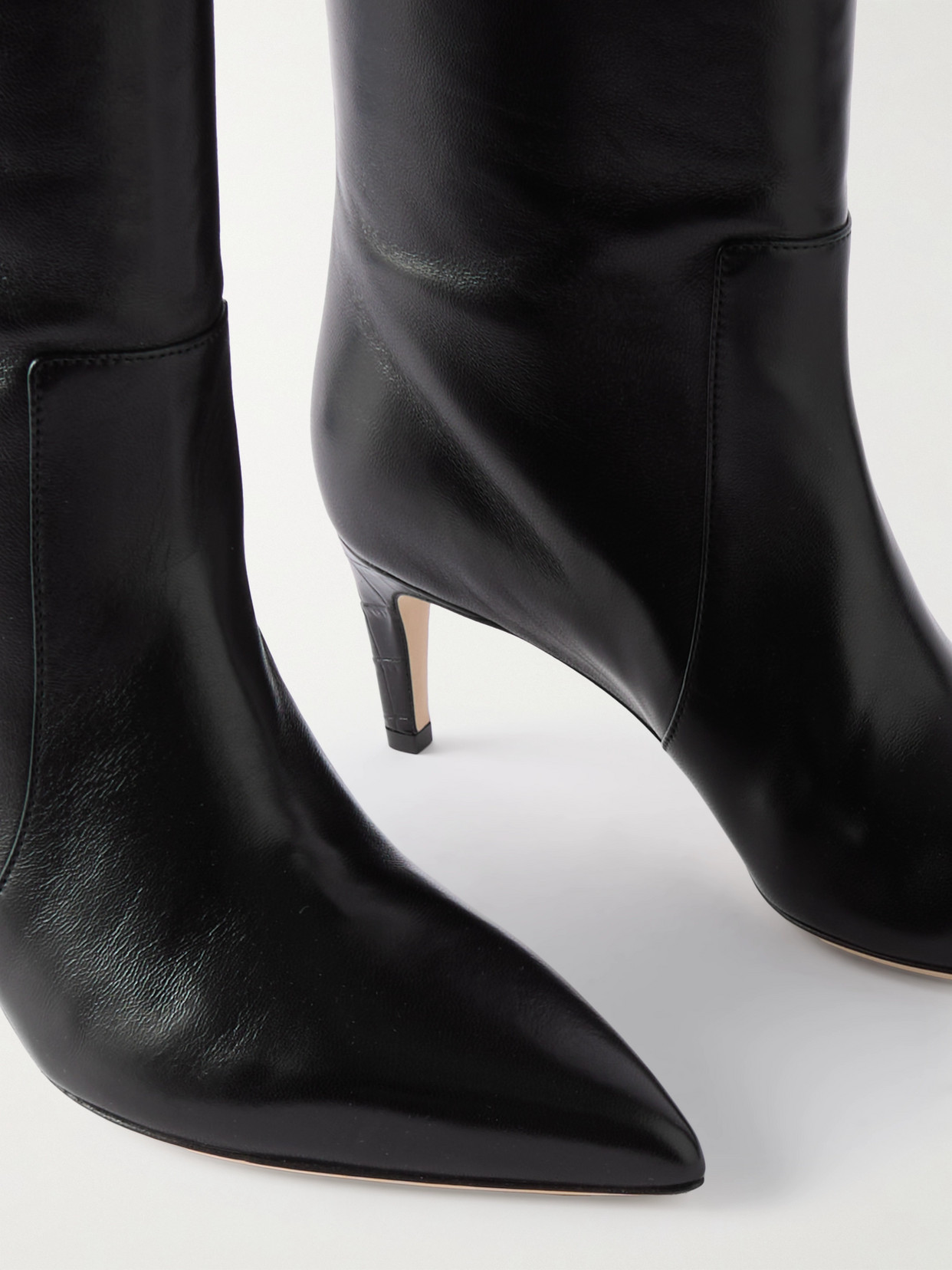 Shop Paris Texas Stiletto Croc-effect Trimmed Leather Knee Boots In Black