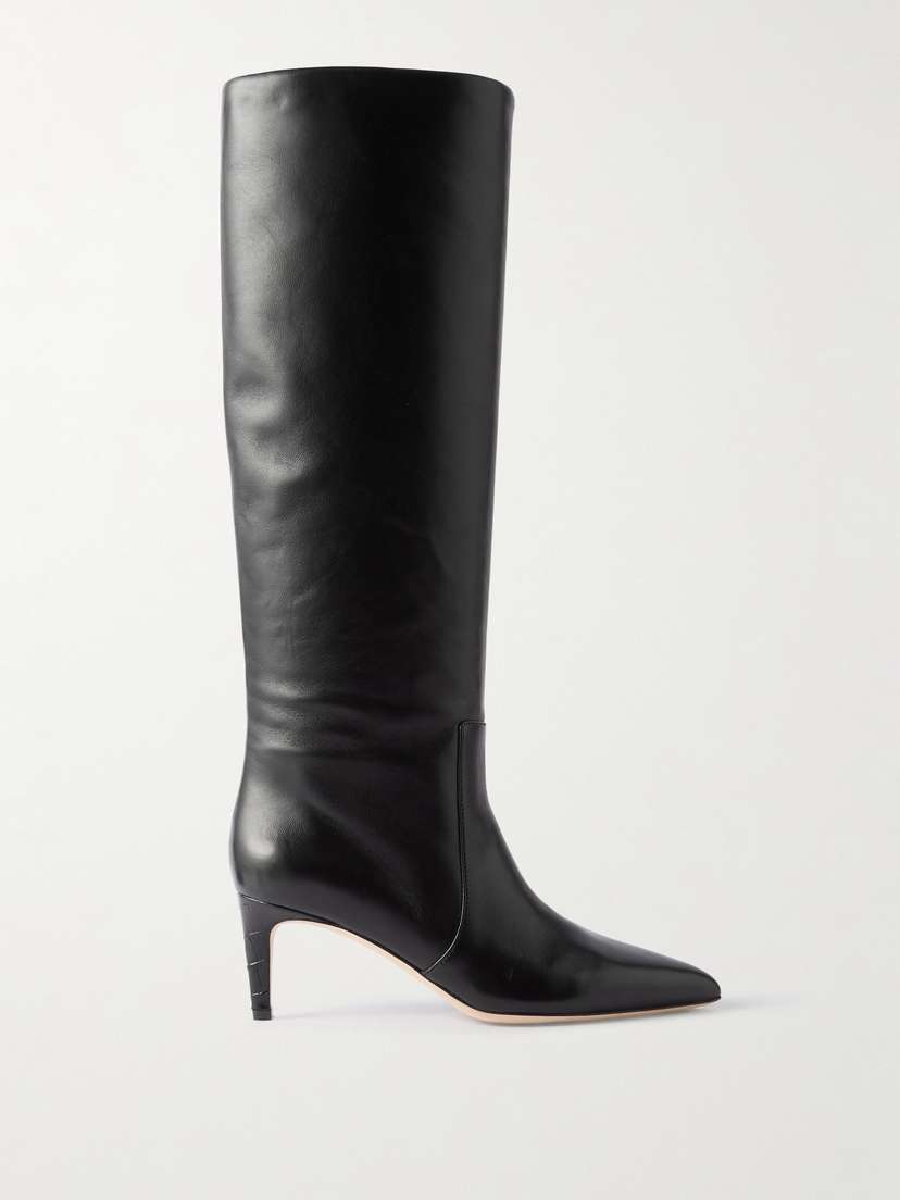 Paris Texas Stiletto Croc-effect Trimmed Leather Knee Boots