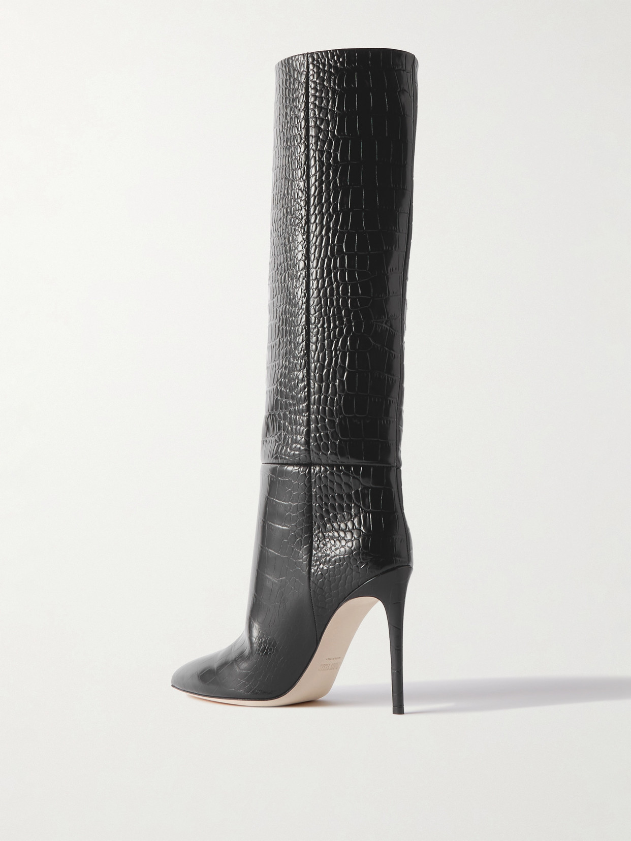 Paris Texas Dark Bordeaux High Boots With Stiletto Heel In Croco Embossed Leather Woman In Black