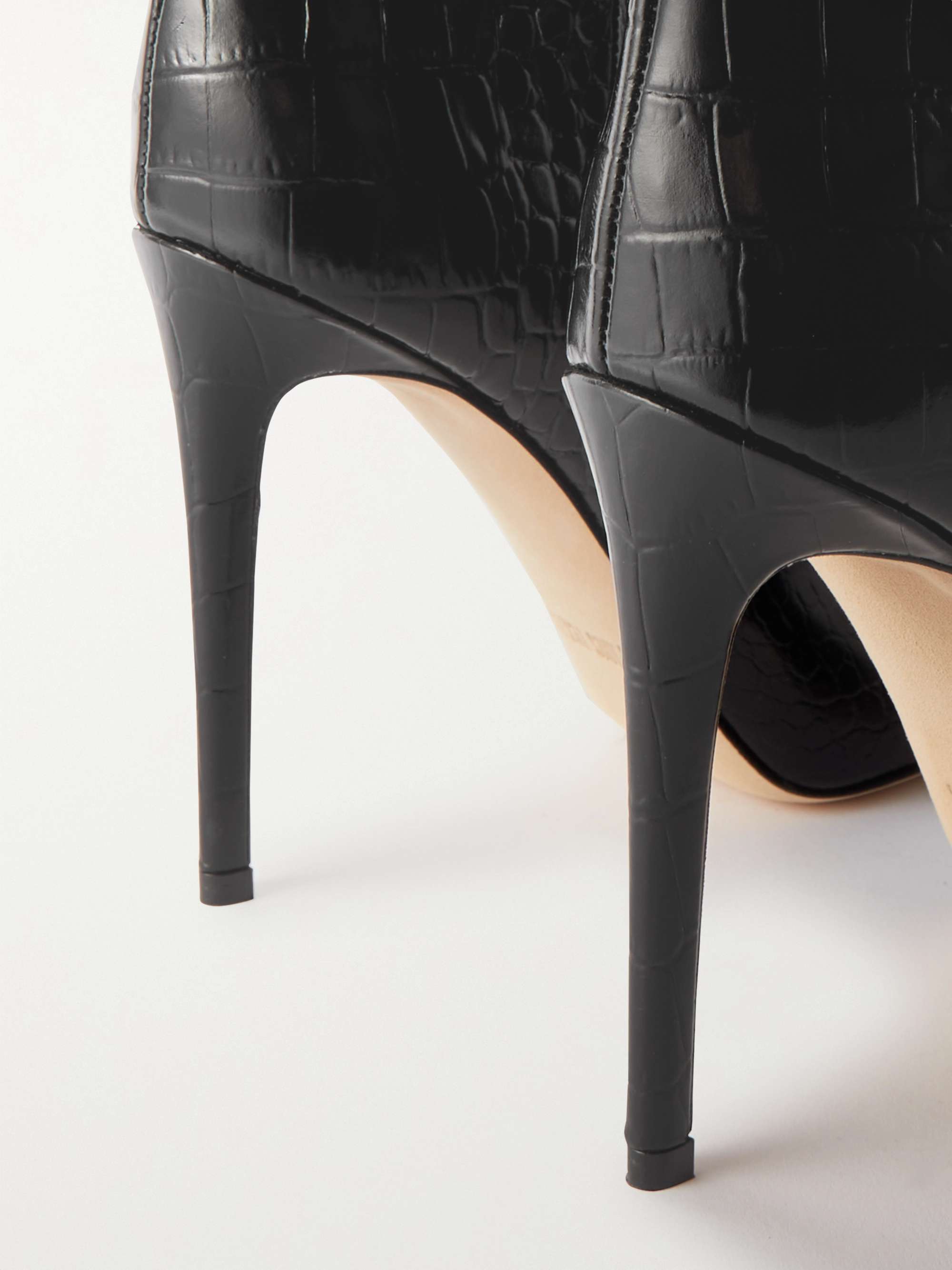 PARIS TEXAS Croc-effect leather knee boots