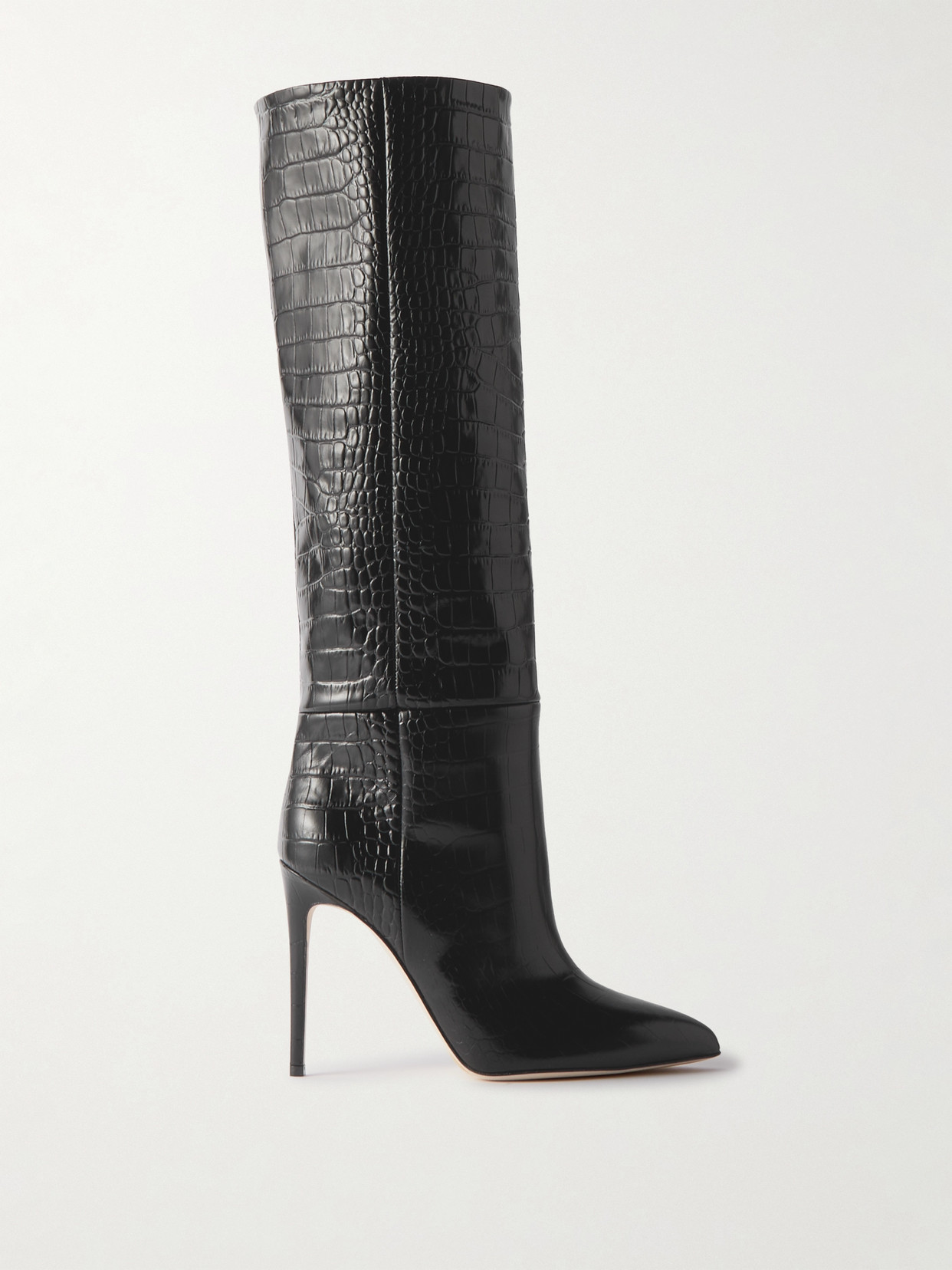 Paris Texas Dark Bordeaux High Boots With Stiletto Heel In Croco Embossed Leather Woman In Black