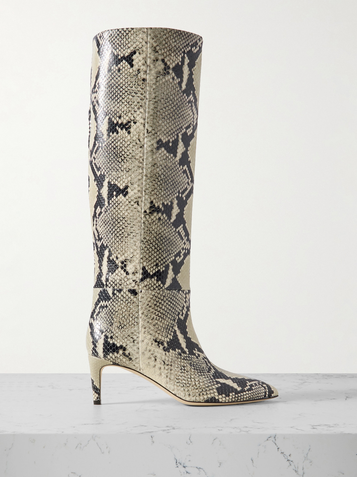PARIS TEXAS STILETTO SNAKE-EFFECT LEATHER KNEE BOOTS