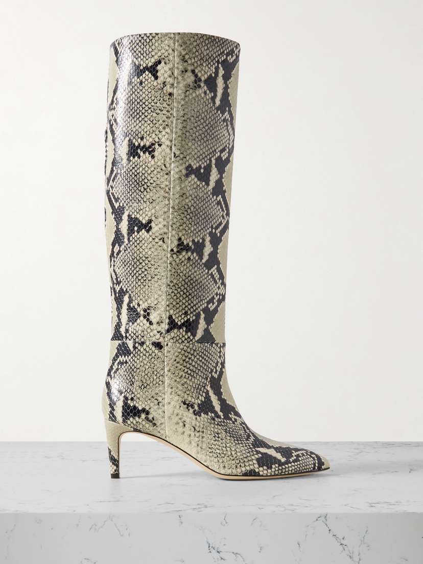 Paris Texas Stiletto Snake-effect Leather Knee Boots