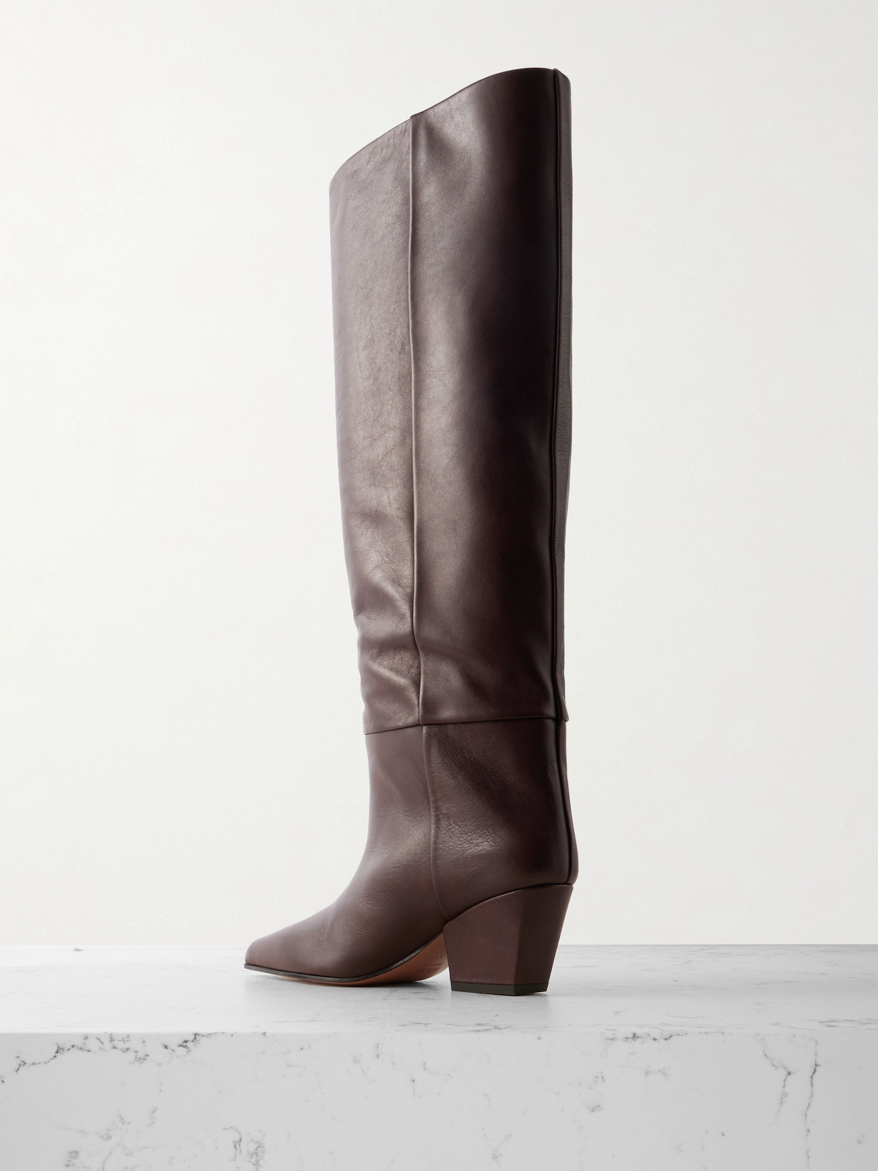 Paris Texas Knee-high, Long Pointed Boot In Supple Mocha Leather In Brown