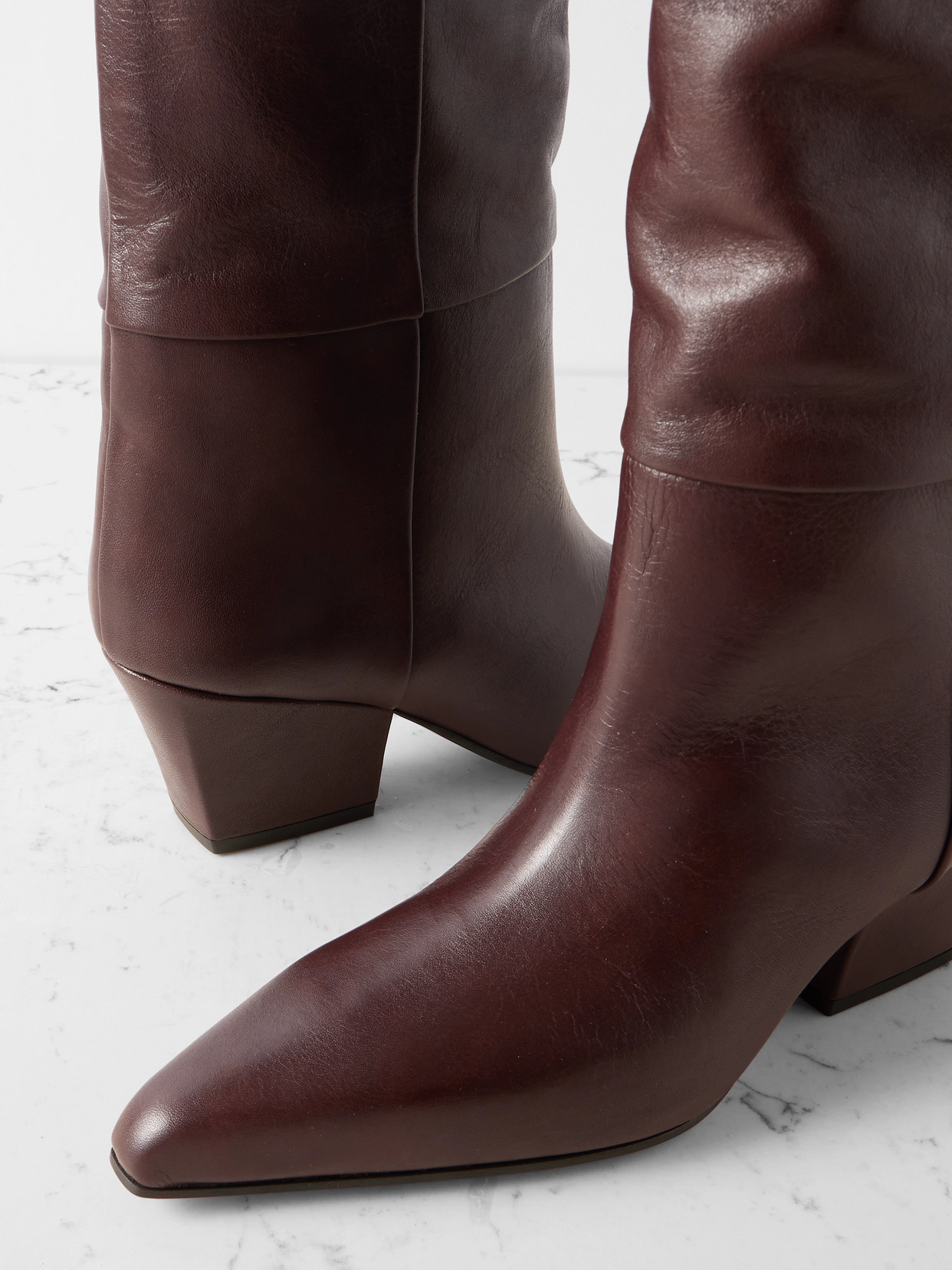 Paris Texas Knee-high, Long Pointed Boot In Supple Mocha Leather In Brown