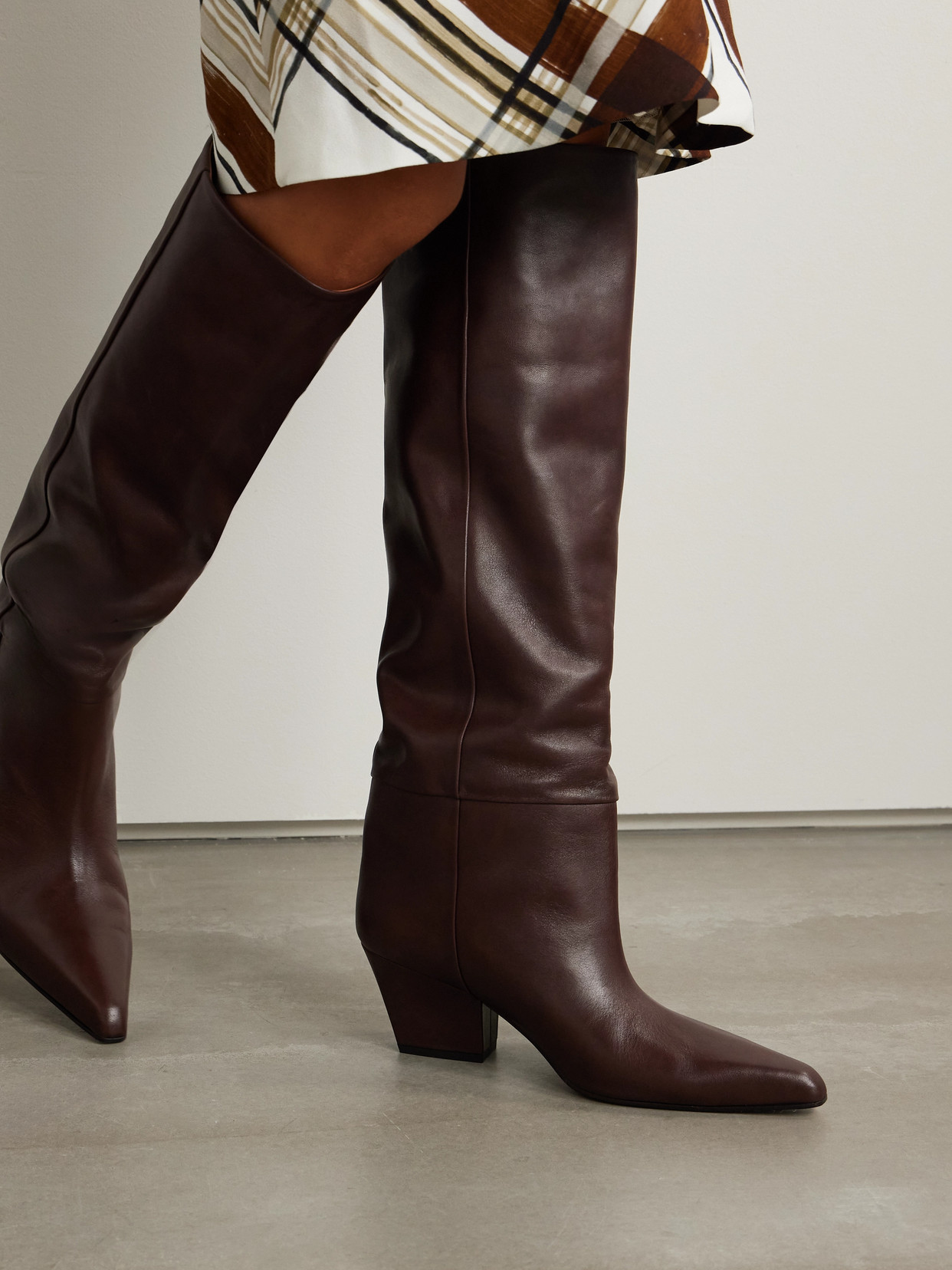 Paris Texas Knee-high, Long Pointed Boot In Supple Mocha Leather In Brown