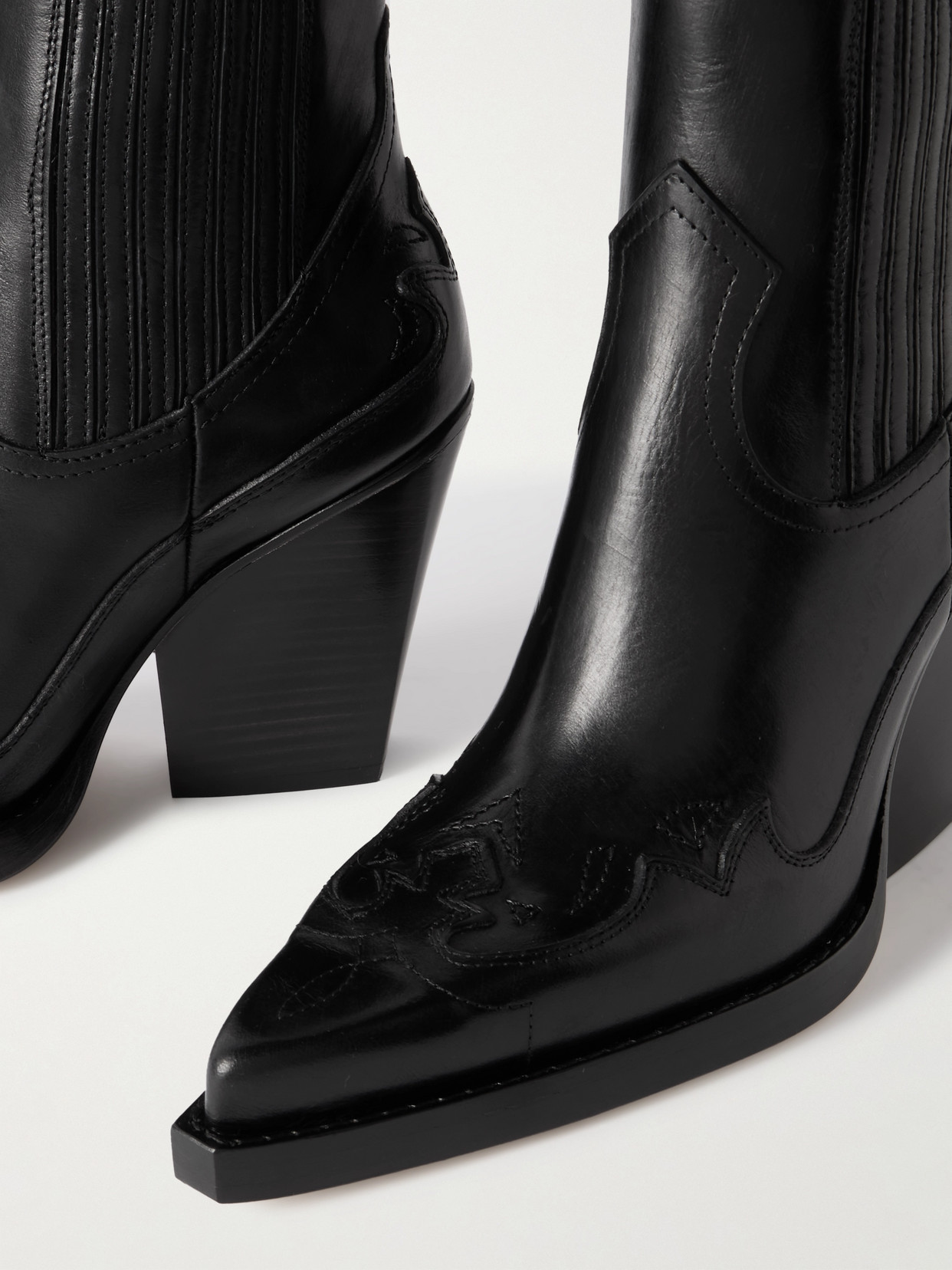 PARIS TEXAS DALLAS EMBROIDERED LEATHER POINTED-TOE ANKLE BOOTS