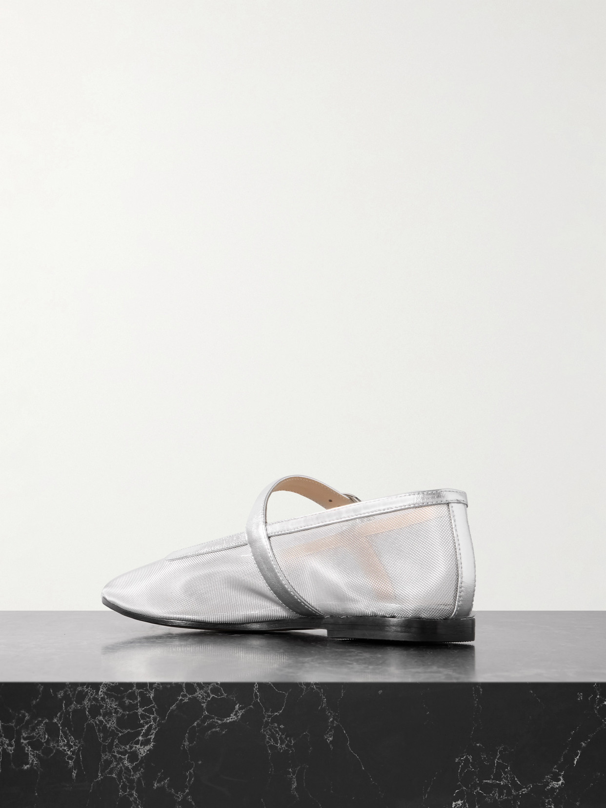 LE MONDE BERYL METALLIC LEATHER-TRIMMED MESH MARY JANE BALLET FLATS