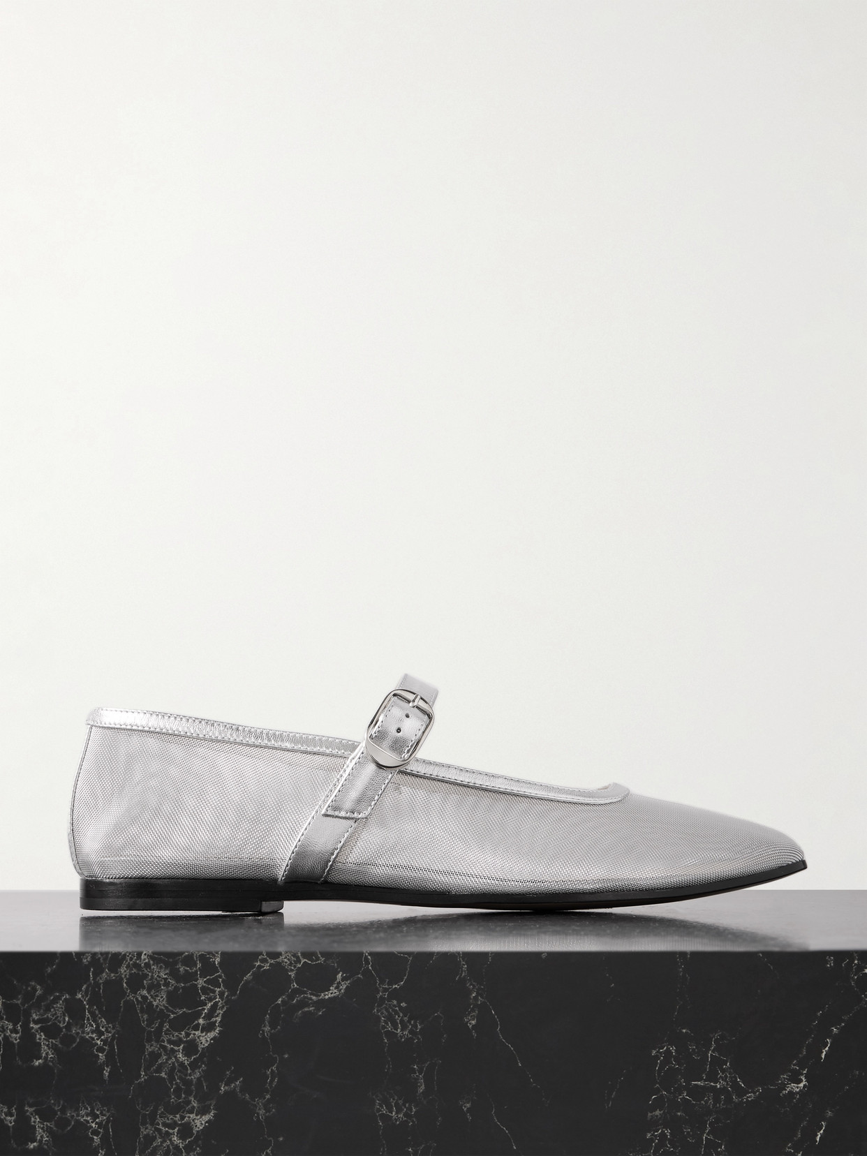 LE MONDE BERYL METALLIC LEATHER-TRIMMED MESH MARY JANE BALLET FLATS