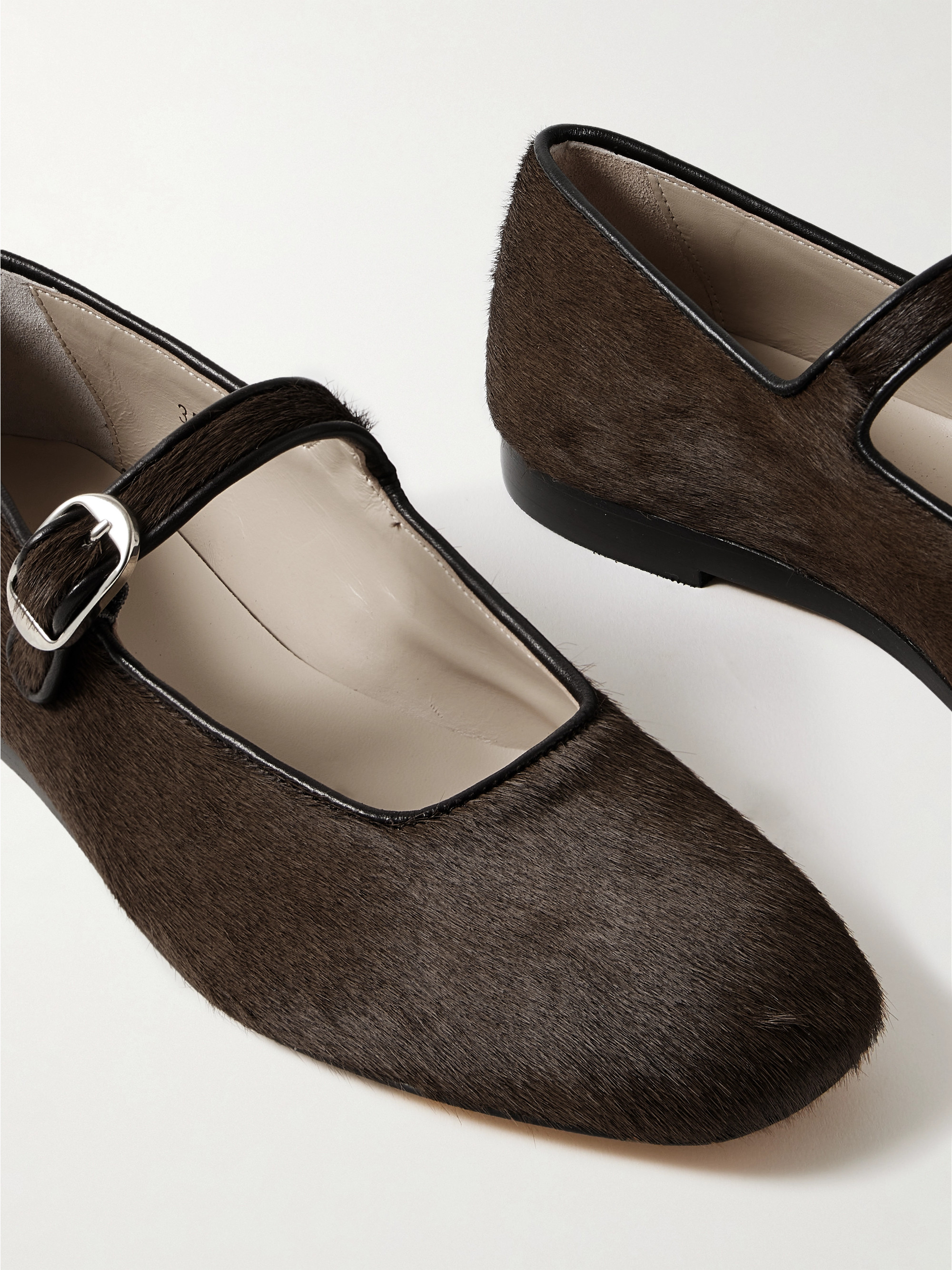 LE MONDE BERYL Leather-trimmed pony hair Mary Jane ballet flats thumbnail