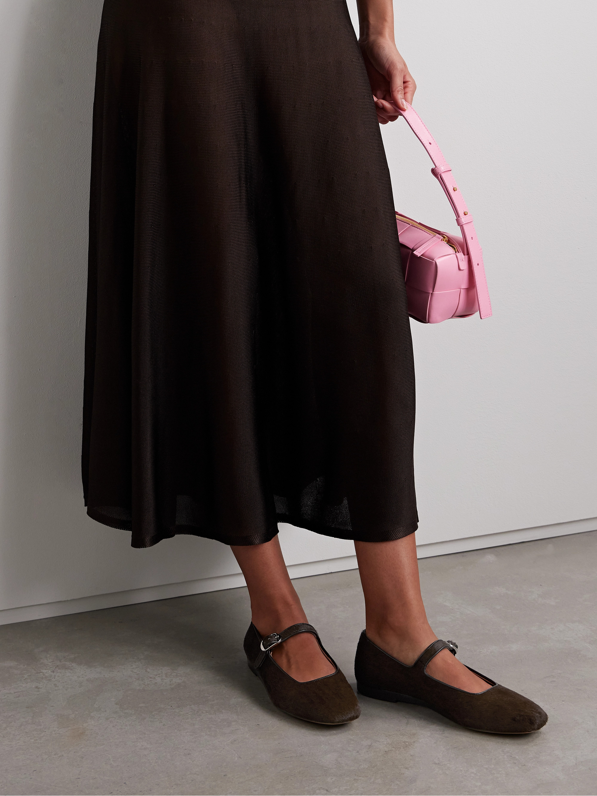 LE MONDE BERYL Leather-trimmed pony hair Mary Jane ballet flats thumbnail