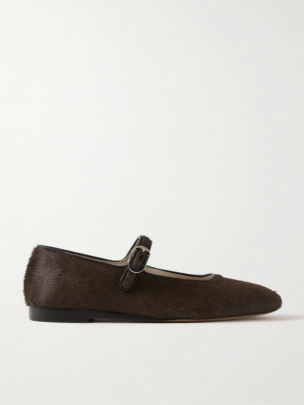 Le Monde Béryl - Leather-trimmed Pony Hair Mary Jane Ballet Flats - Chocolate