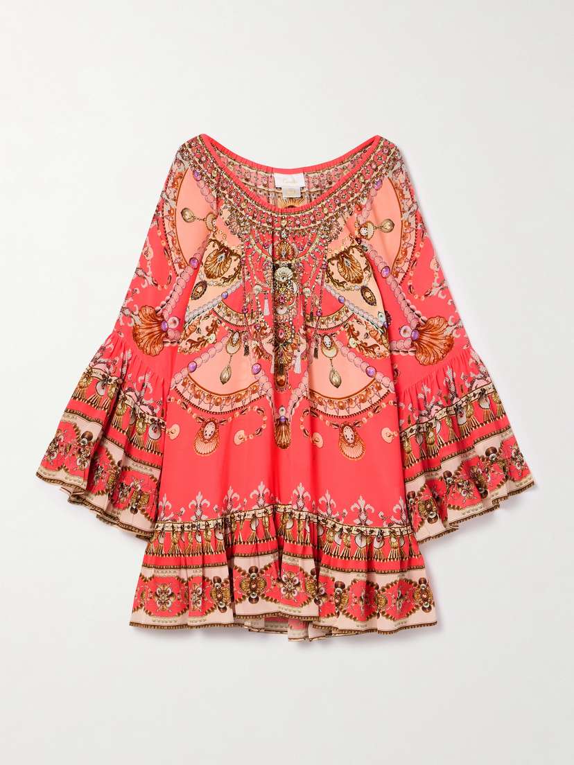 Camilla Crystal-embellished Printed Silk Crepe De Chine Mini Dress