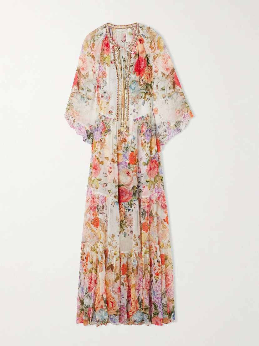 Camilla Crystal-embellished Tiered Ruffled Floral-print Silk-crepon Maxi Dress