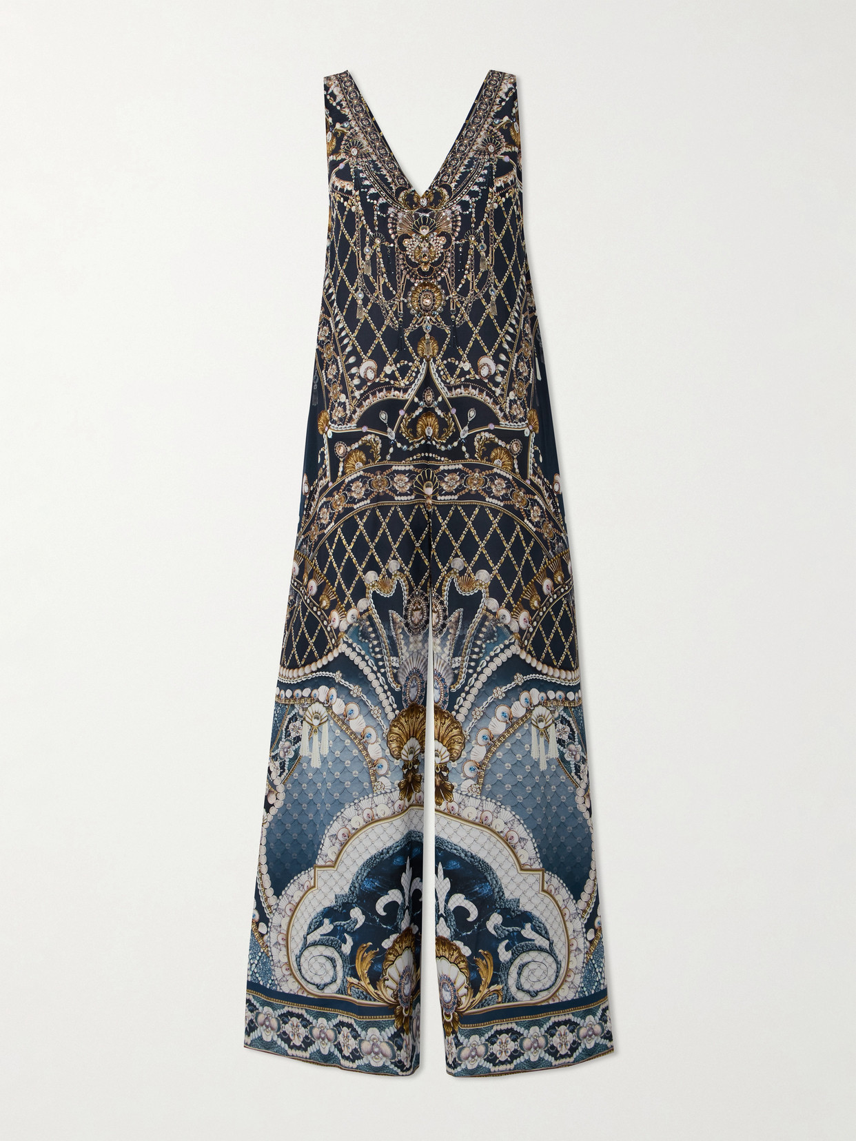 Camilla - Crystal-embellished Printed Silk-georgette Jumpsuit - Blue