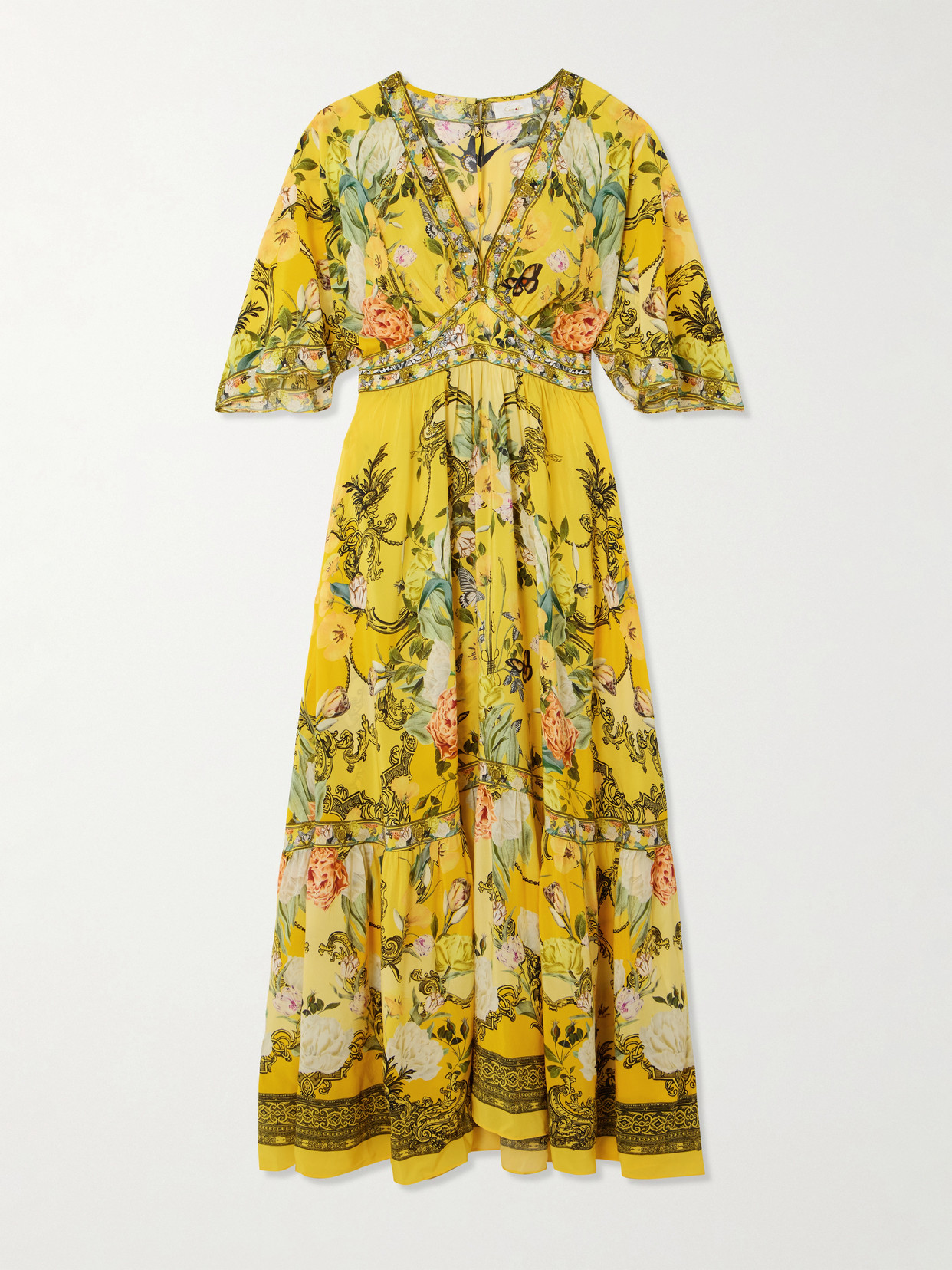 Camilla Crystal-embellished Floral-print Silk-georgette Maxi Dress In Yellow