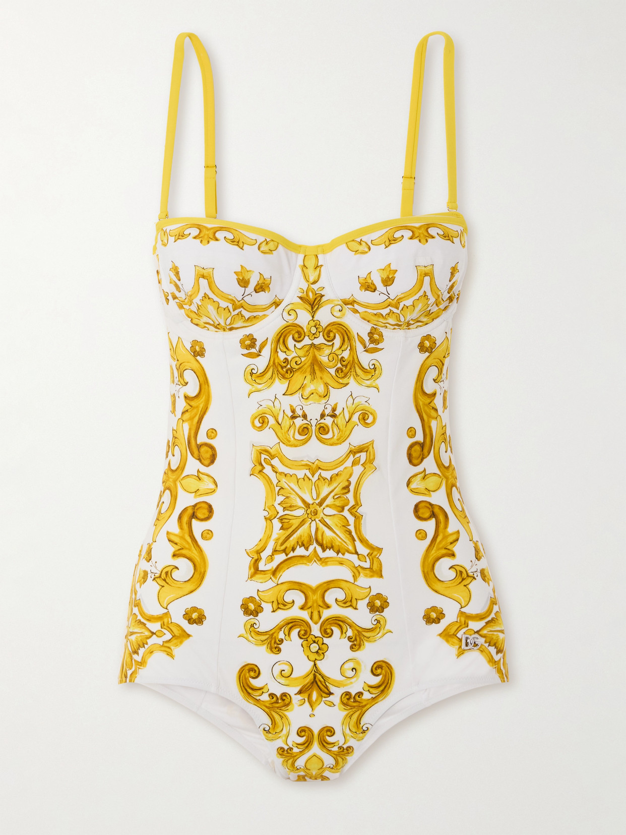 Dolce & Gabbana Maiolica Printed Swimsuit In Yellow