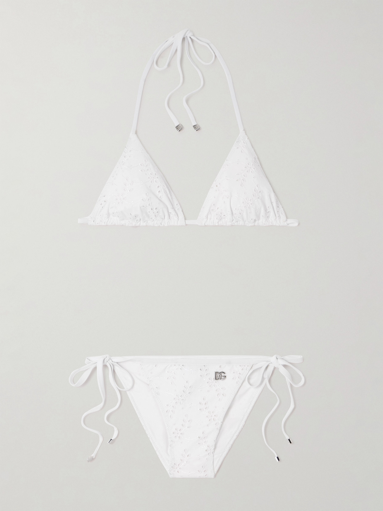 Dolce & Gabbana Broderie Anglaise Halterneck Triangle Bikini In White