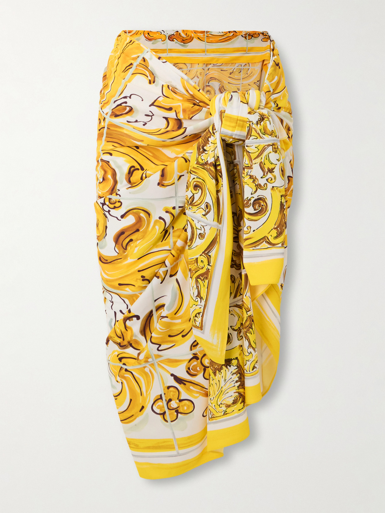 Dolce & Gabbana Majolica Printed Jersey Pareo In Yellow