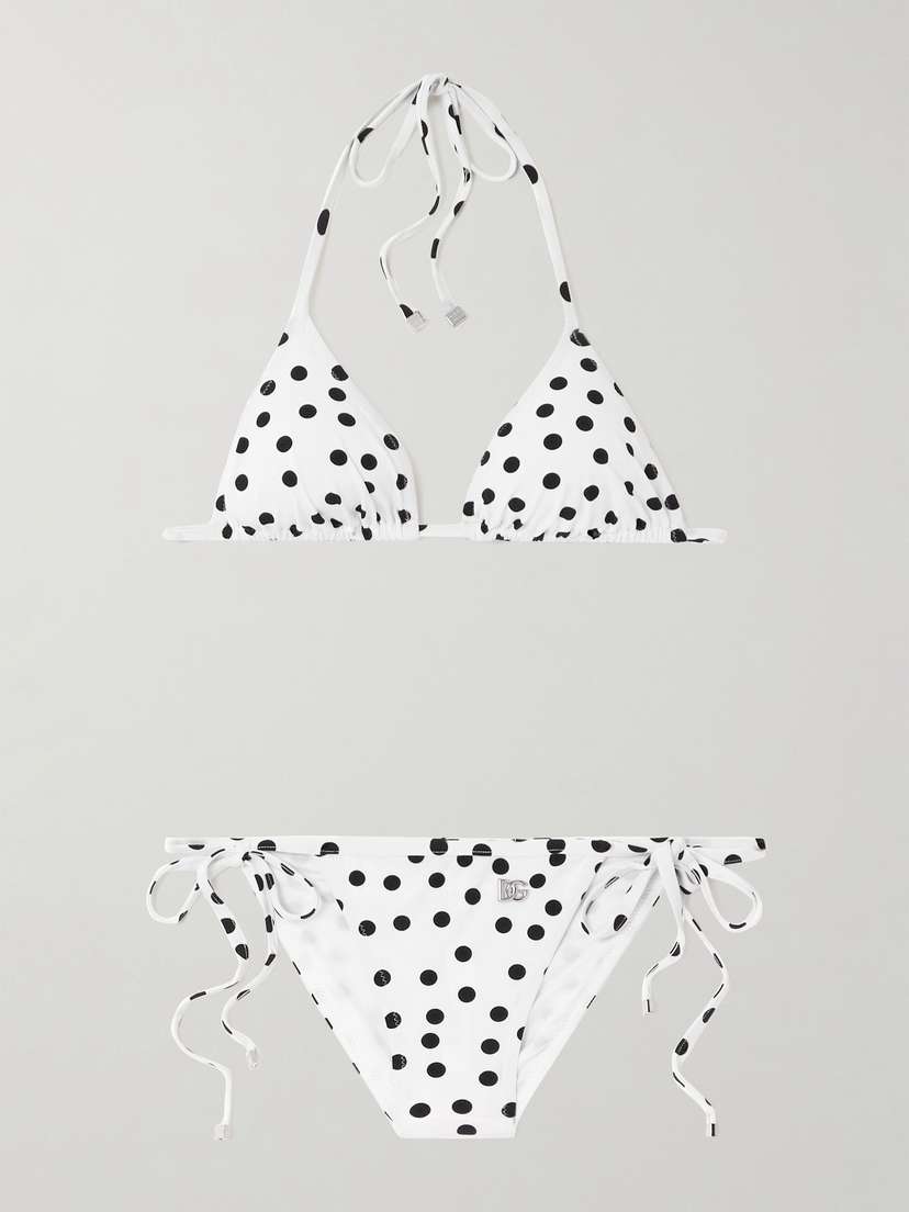 Dolce & Gabbana Embellished Polka-dot Triangle Bikini