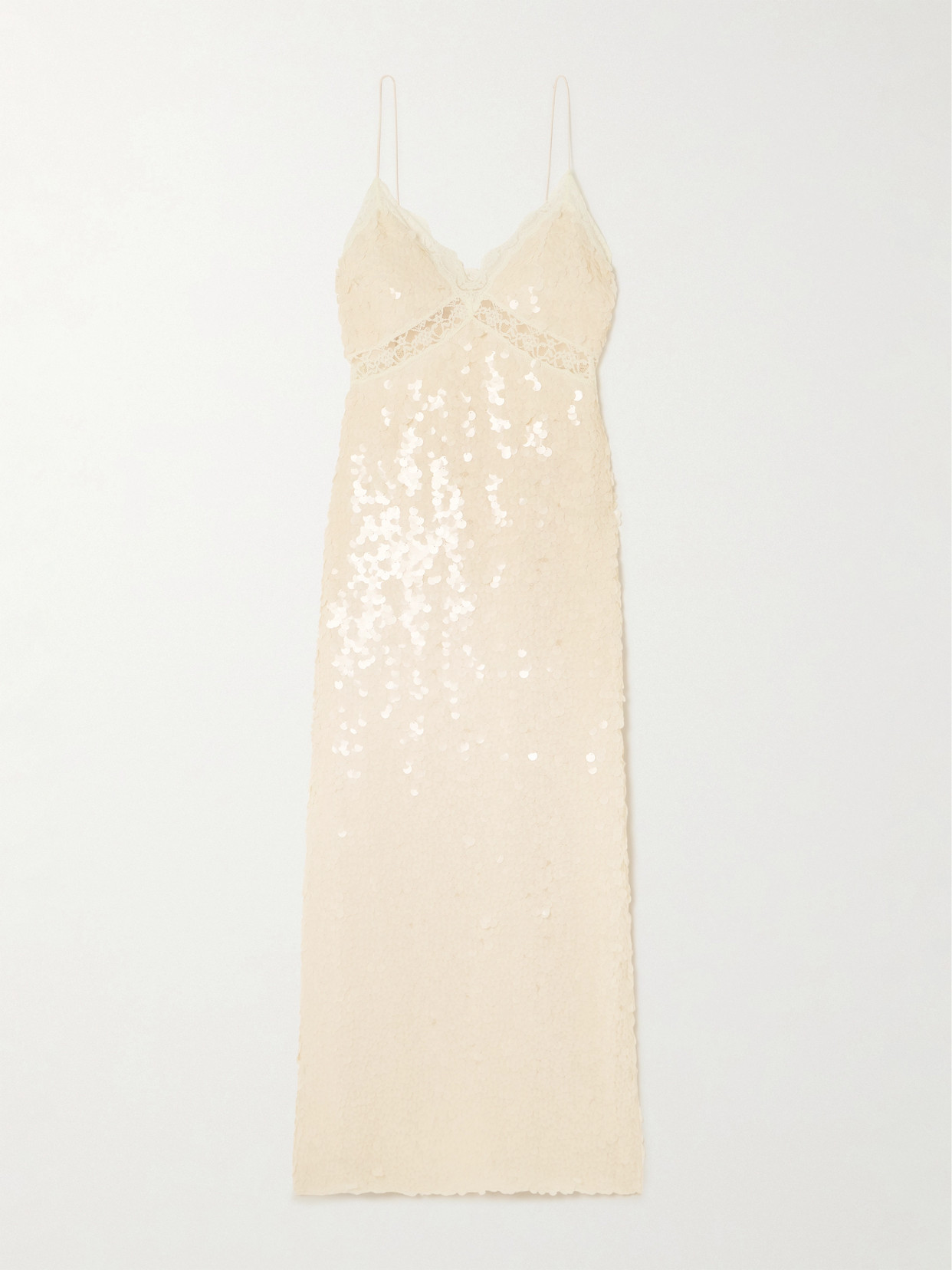 Loveshackfancy Olmine Lace-trimmed Sequined Satin Maxi Dress In Cream