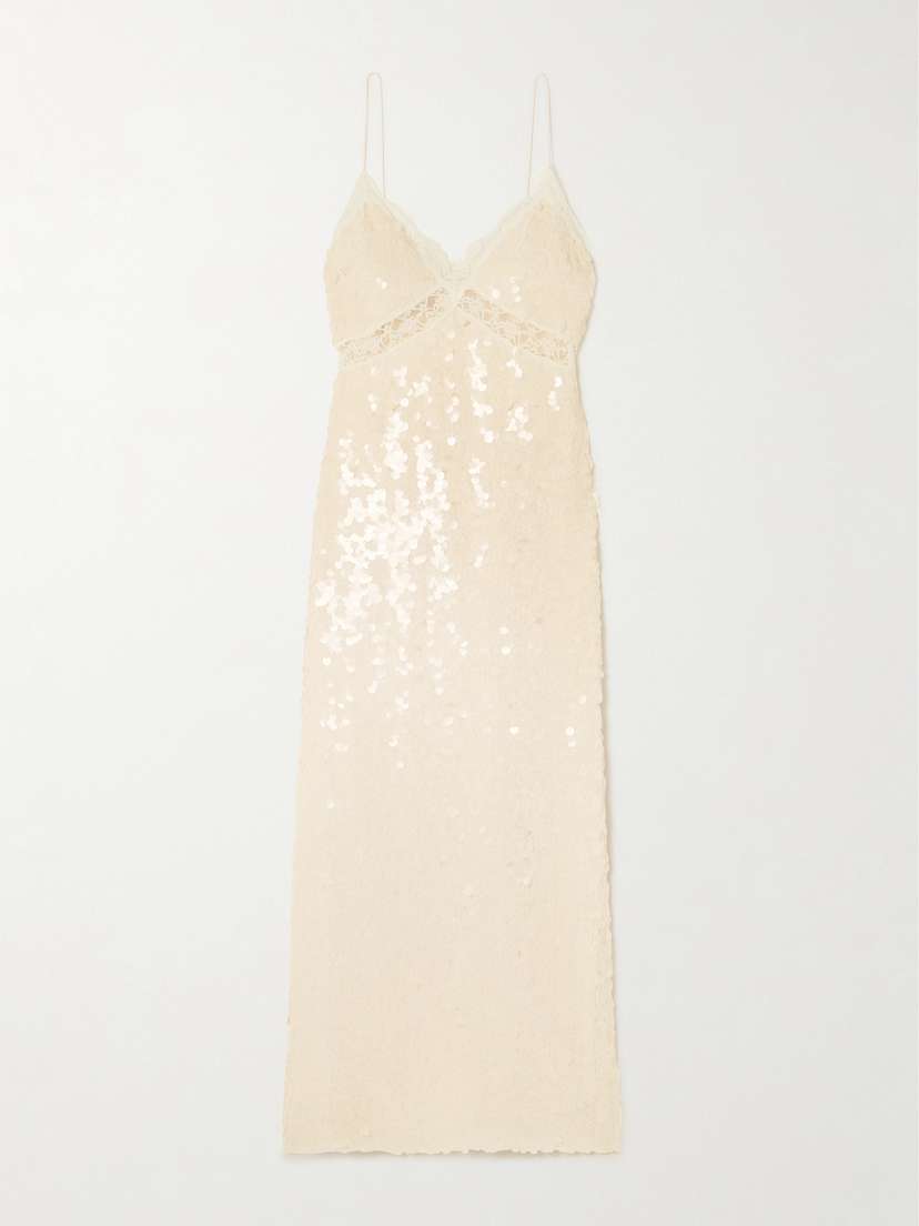 LoveShackFancy Olmine Lace-trimmed Sequined Satin Maxi Dress