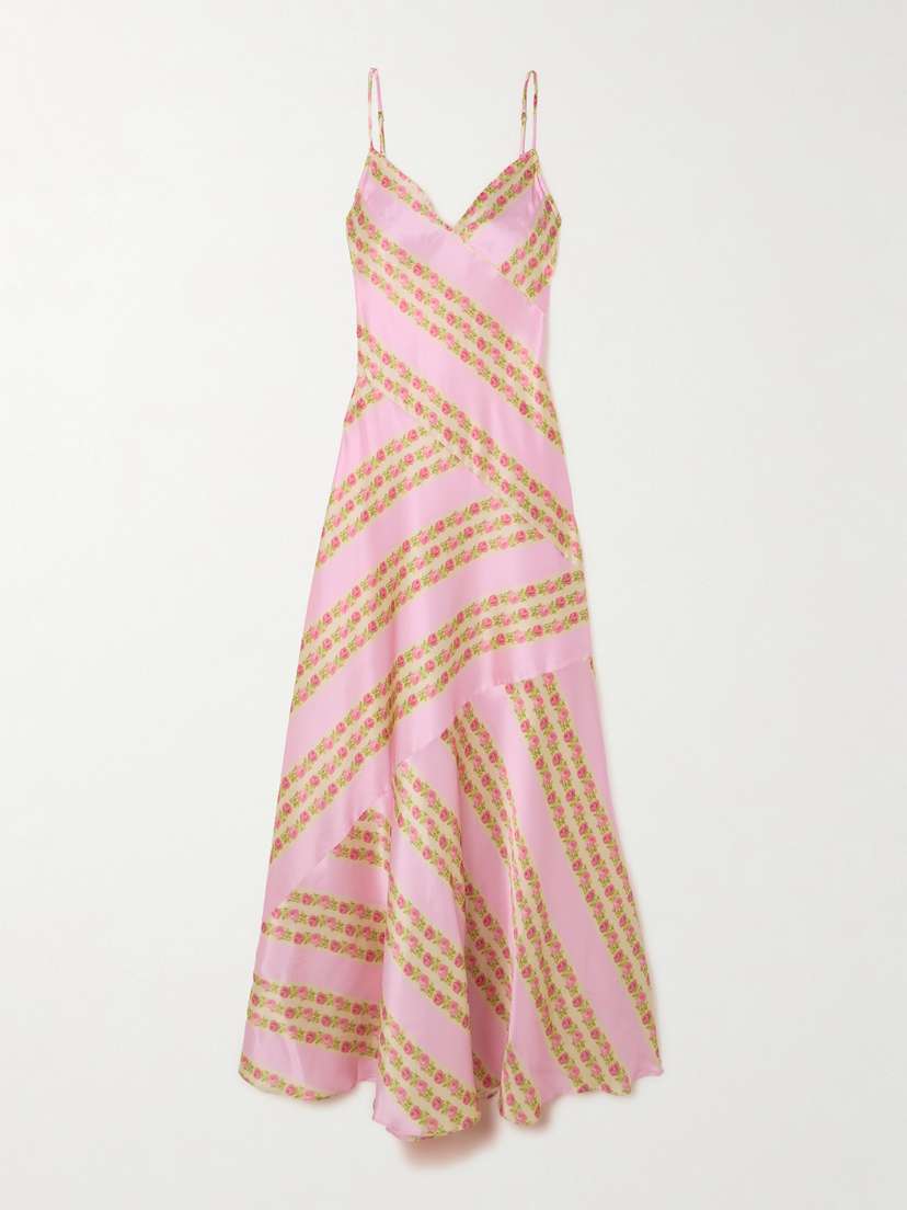 LoveShackFancy Azalea Floral-print Silk-satin Maxi Dress
