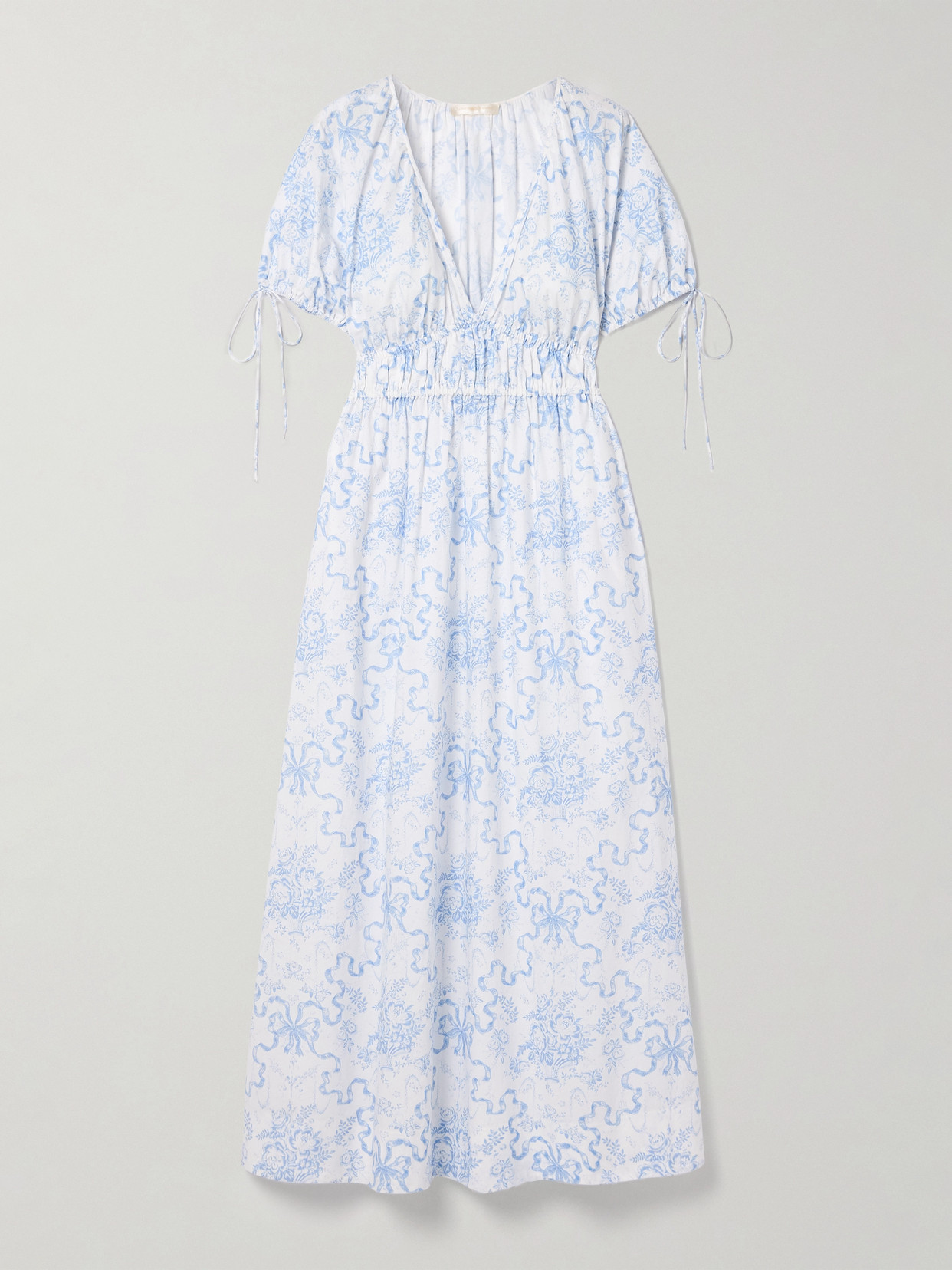 LoveShackFancy - Mastey Shirred Printed Cotton Midi Dress - Blue