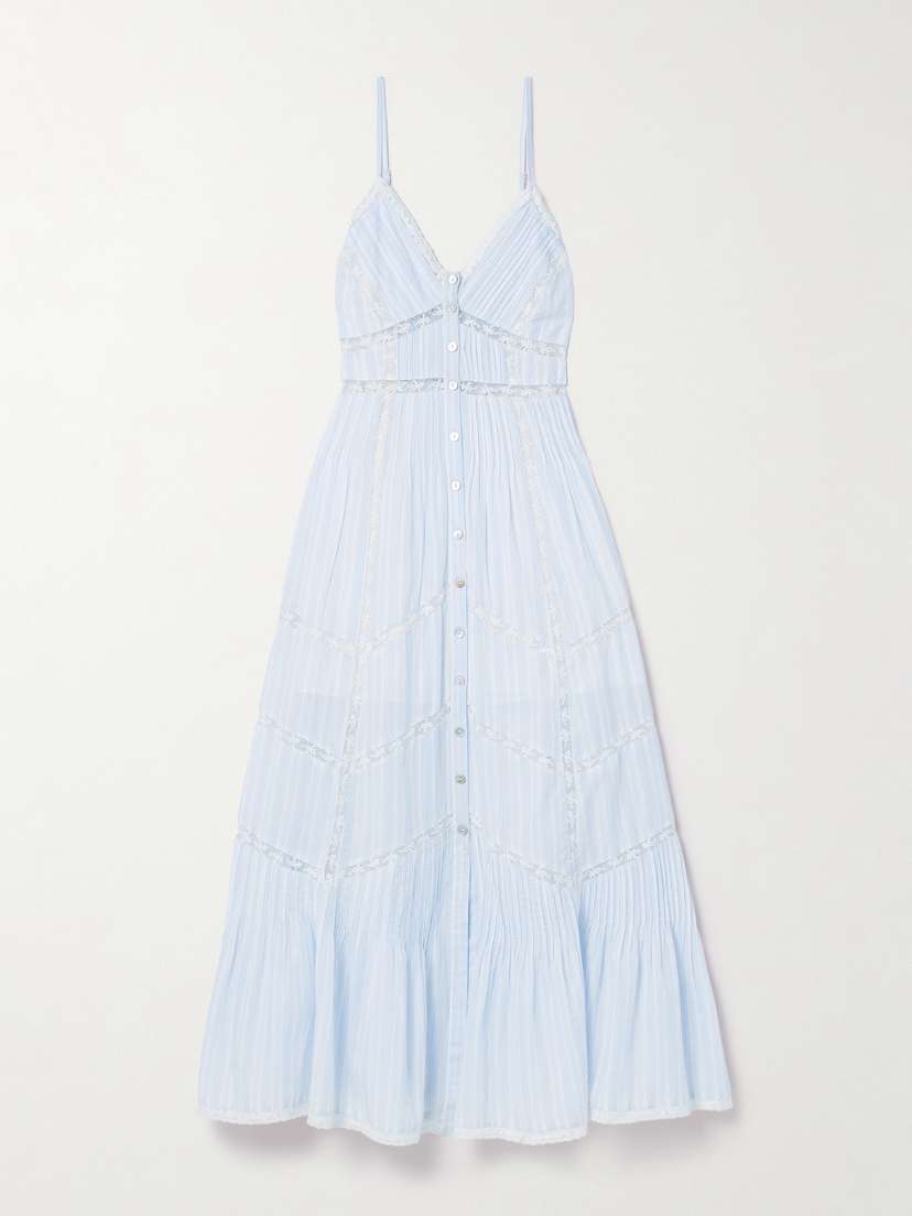 LoveShackFancy Esilda Crochet-trimmed Pintucked Striped Organic Cotton-voile Maxi Dress
